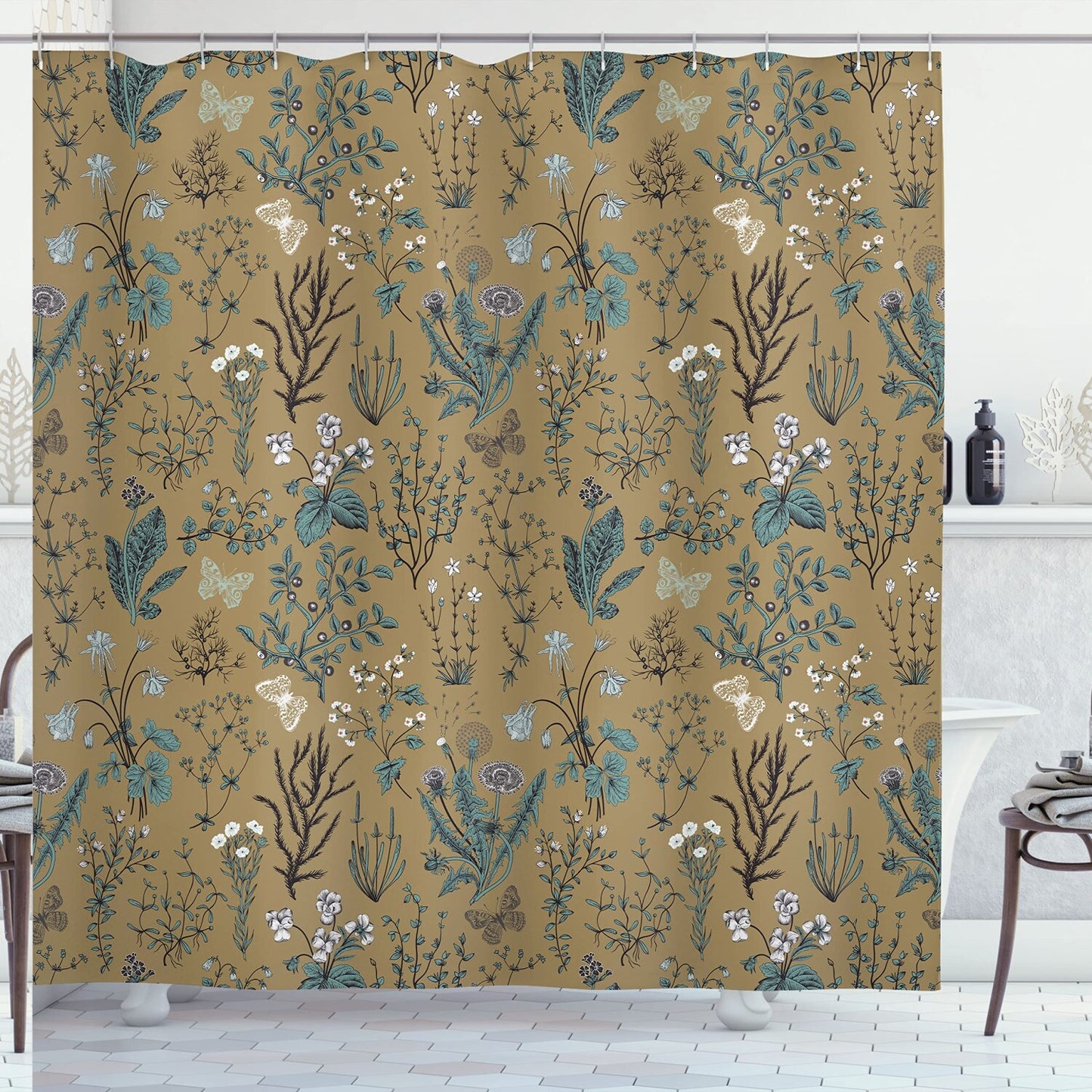 Floral Shower Curtain Vintage Garden 69x70 inches
