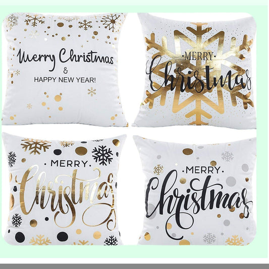Snowflake Gold Print Pillow Covers - Set of 4 | 18x18 Inch Cushion Covers for Home Office Living Room Sofa Car | Pattern 1 Decor