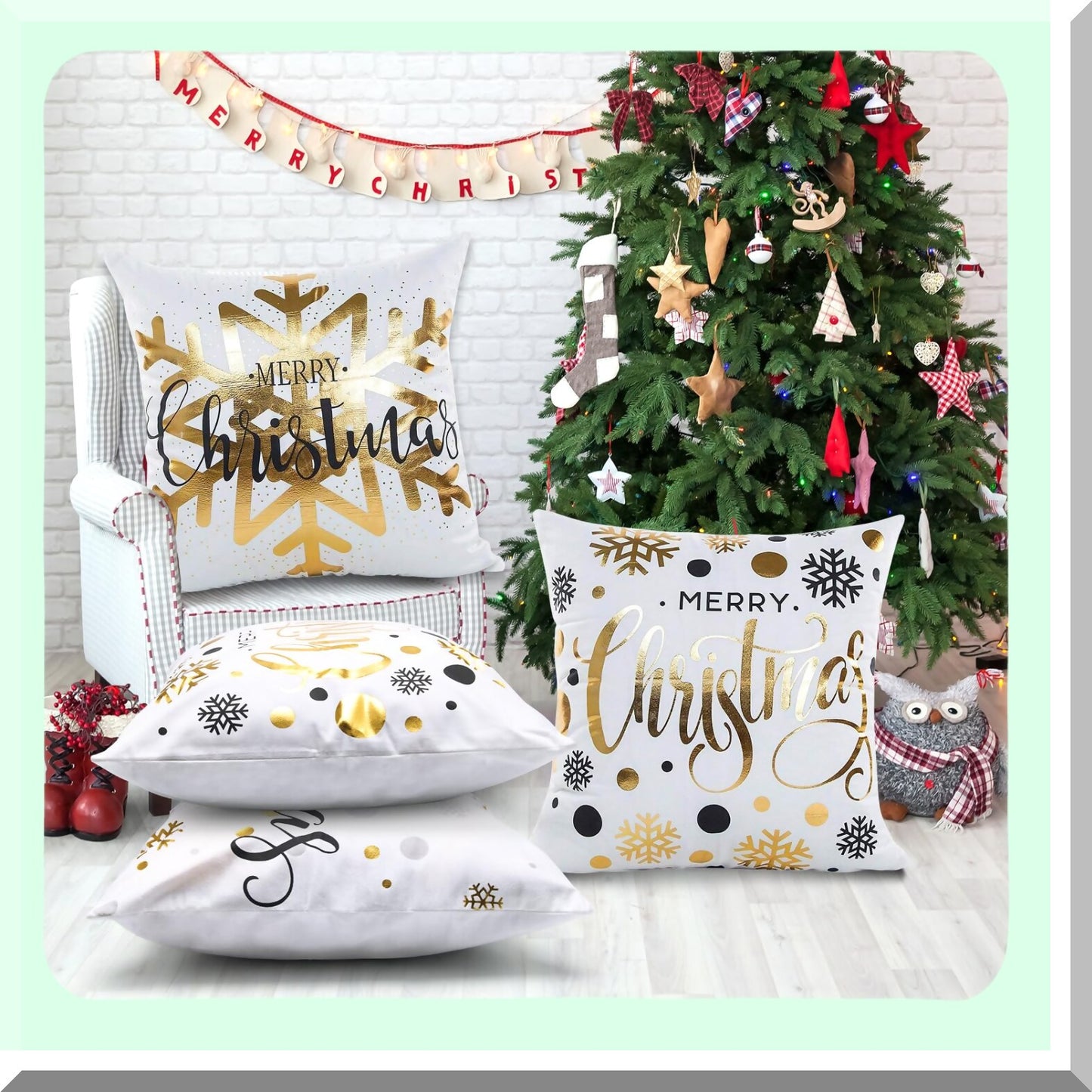 Snowflake Gold Print Pillow Covers - Set of 4 | 18x18 Inch Cushion Covers for Home Office Living Room Sofa Car | Pattern 1 Decor
