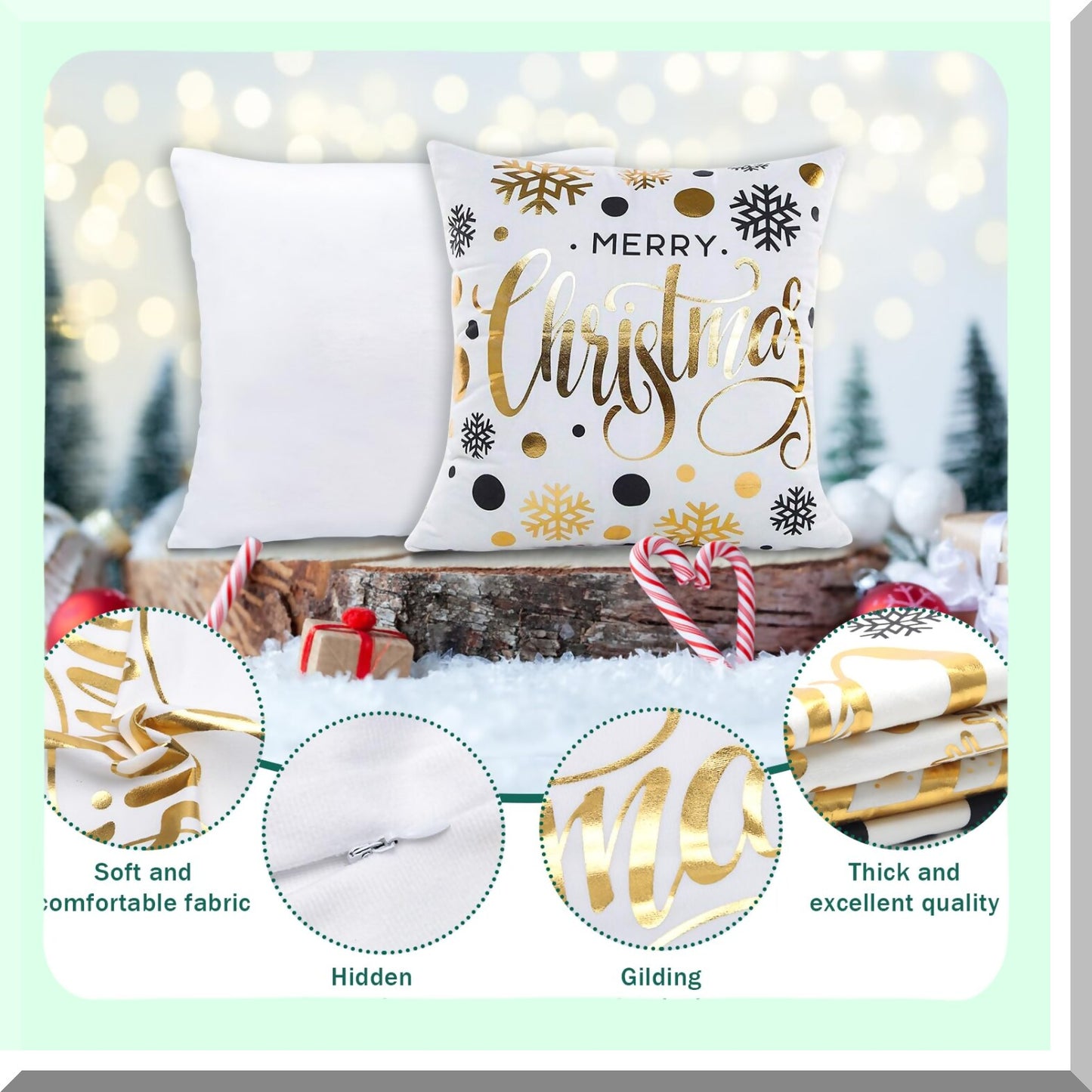 Snowflake Gold Print Pillow Covers - Set of 4 | 18x18 Inch Cushion Covers for Home Office Living Room Sofa Car | Pattern 1 Decor