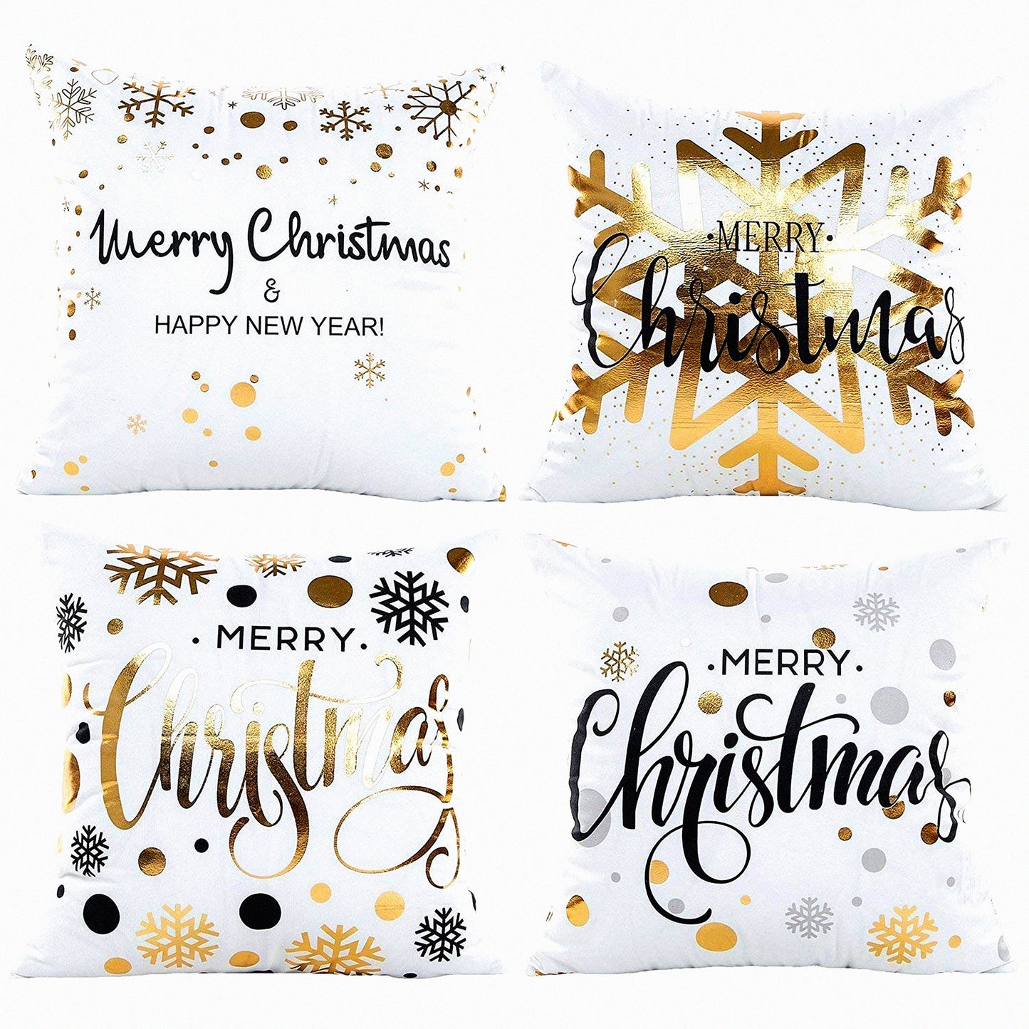 Snowflake Gold Print Pillow Covers - Set of 4 | 18x18 Inch Cushion Covers for Home Office Living Room Sofa Car | Pattern 1 Decor