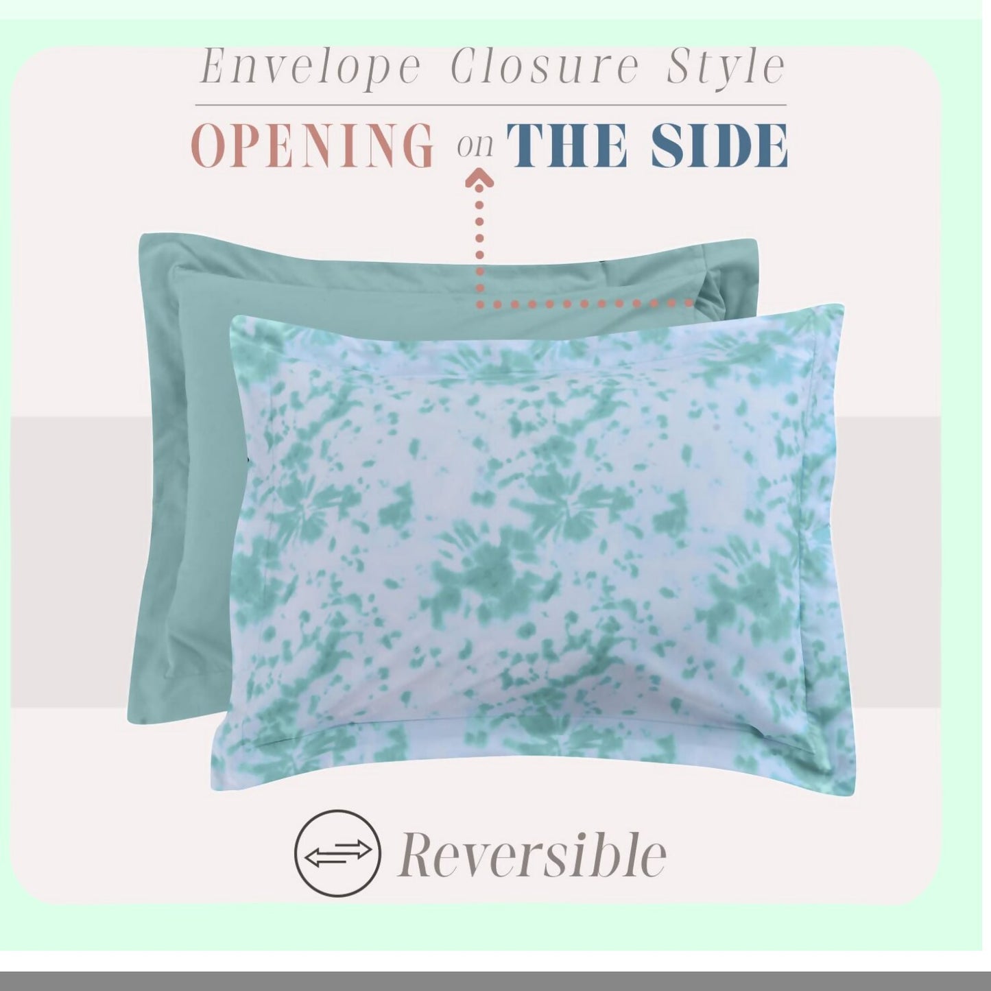 Aqua Mint Tie-Dye Dream Set - Reversible 10-Piece Comforter with Smart Pockets, Decorative Pillow, Fitted Sheet - Soft Plush Lightweight Material - Queen Size - 10pc Bedding Set