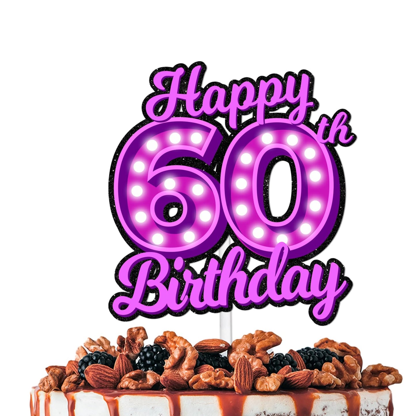 Glitter Princess Purple Cake Topper - Women's 60th Birthday Party Decor Set with Makeup Theme, Ideal for Anniversary & Wedding Celebrations