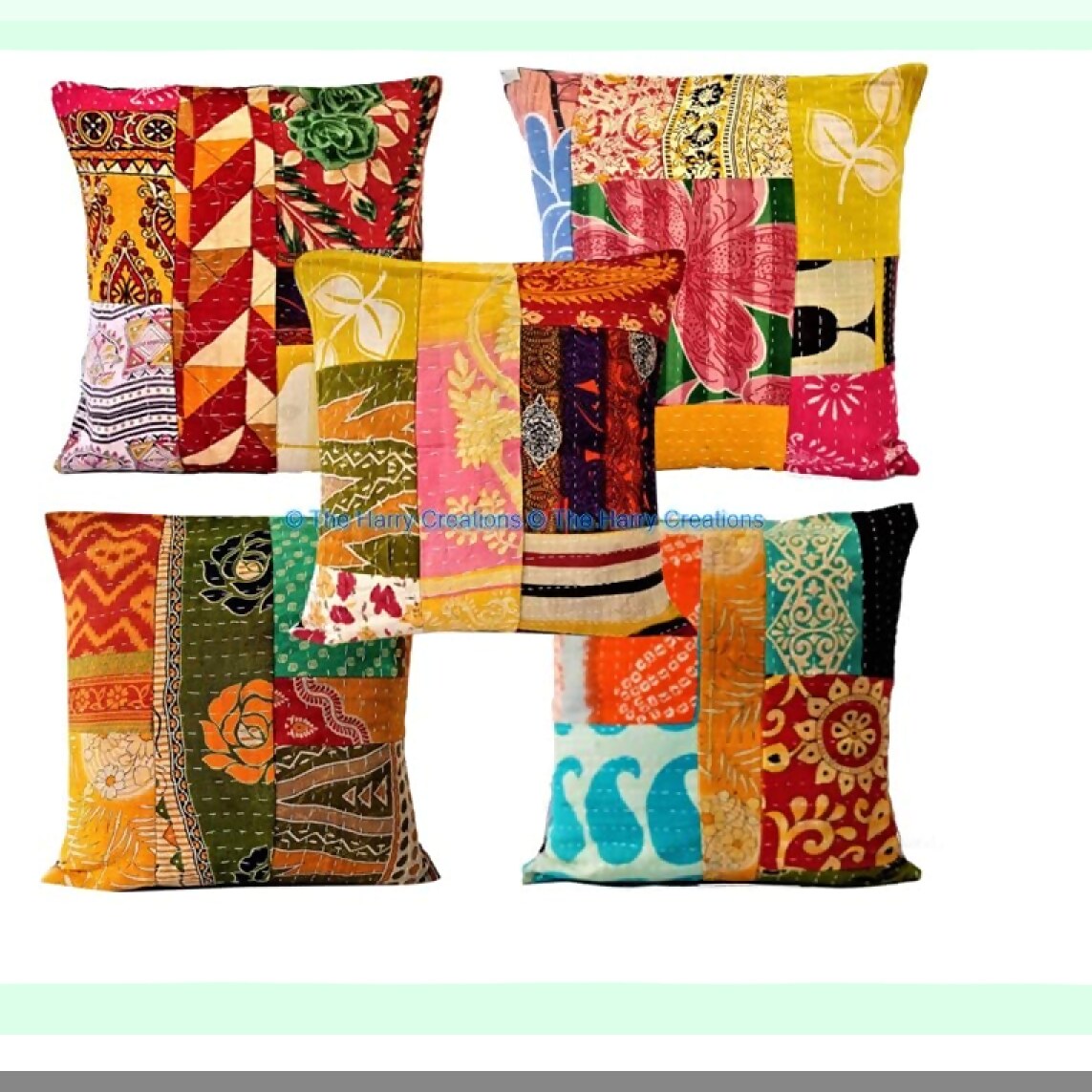 Vintage Boho Kantha Patchwork Decorative Pillow Set