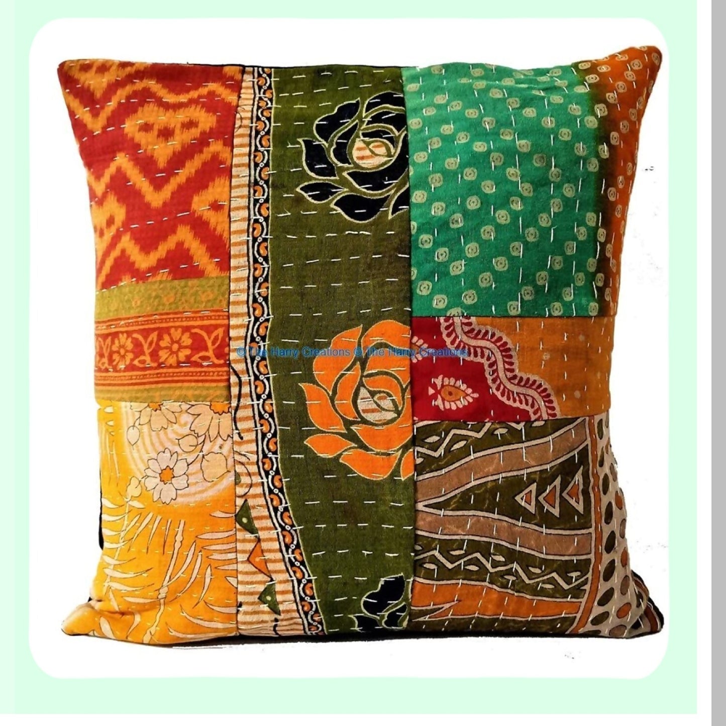 Vintage Boho Kantha Patchwork Decorative Pillow Set