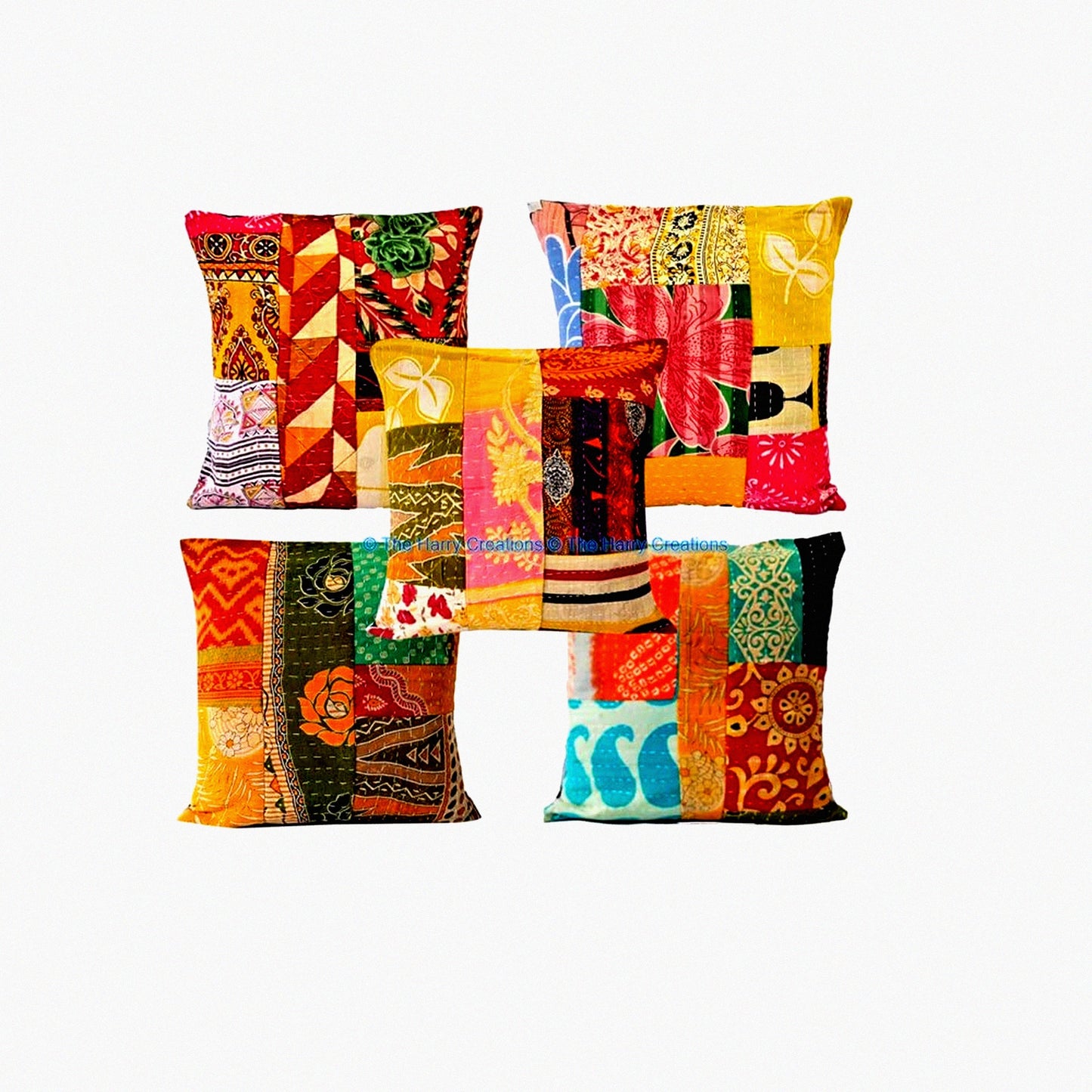 Vintage Boho Kantha Patchwork Decorative Pillow Set
