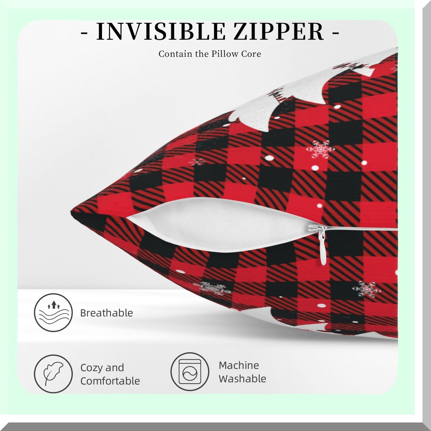 Snowflake Buffalo Plaid Pillow Covers - Set of 2 Winter Tree Cushion Cases for Xmas Farmhouse Decor - Red & Black 18x18 Inch Throw Pillows for Outdoor Sofa & Couch