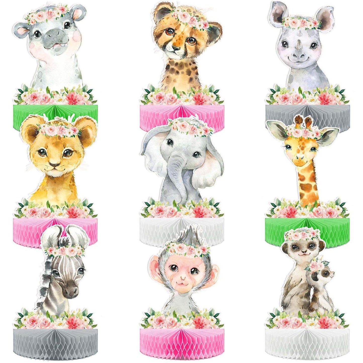 Jungle Honeycomb Centerpieces - Safari Baby Shower & Birthday Party Decorations Set for Girls & Kids - Wild One Theme Supplies & Table Decor