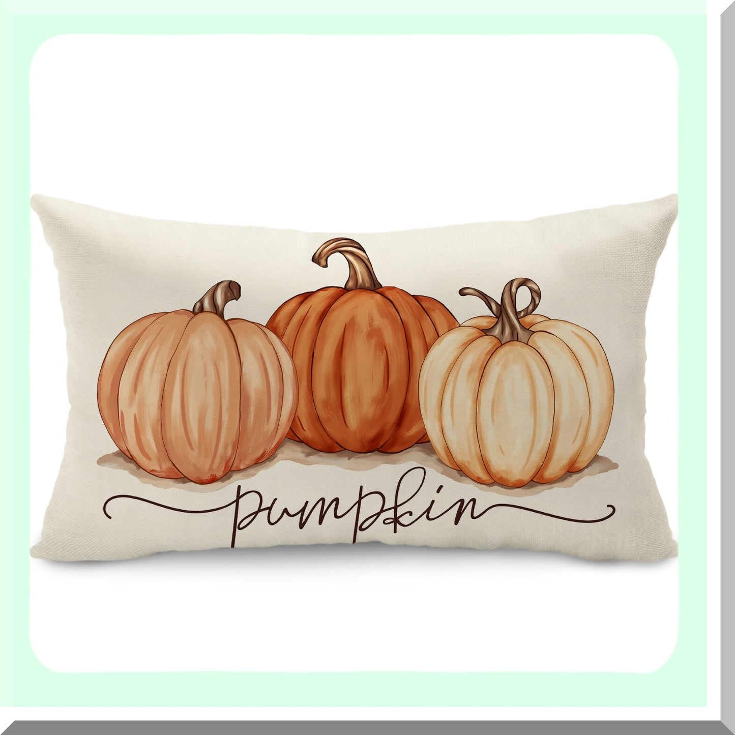 Autumn Harvest Pumpkin Lumbar Pillowcase - Fall Decorative Pillow Cover 12x20 Inch for Home Couch - Thanksgiving Ink Painting Cotton Linen Décor