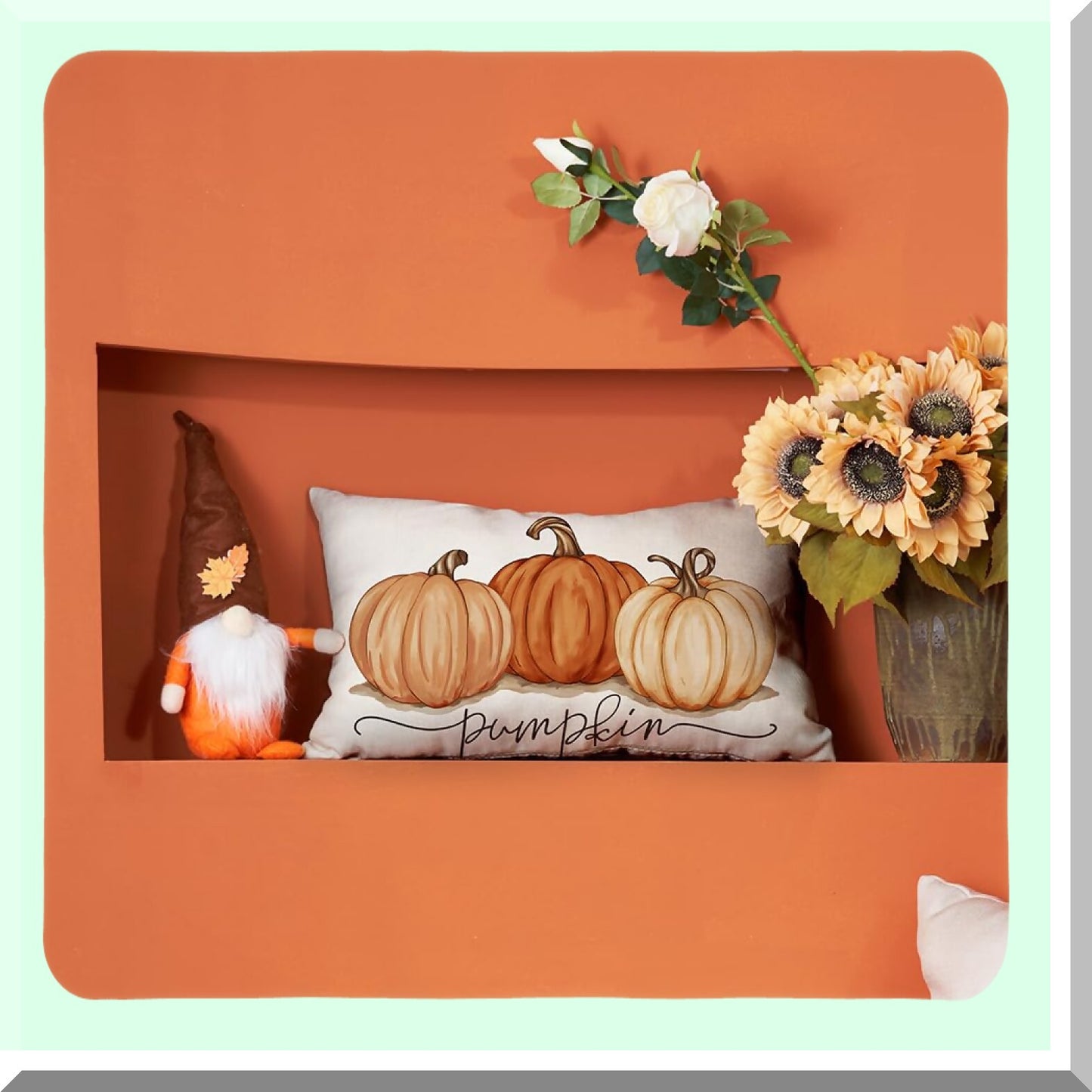 Autumn Harvest Pumpkin Lumbar Pillowcase - Fall Decorative Pillow Cover 12x20 Inch for Home Couch - Thanksgiving Ink Painting Cotton Linen Décor