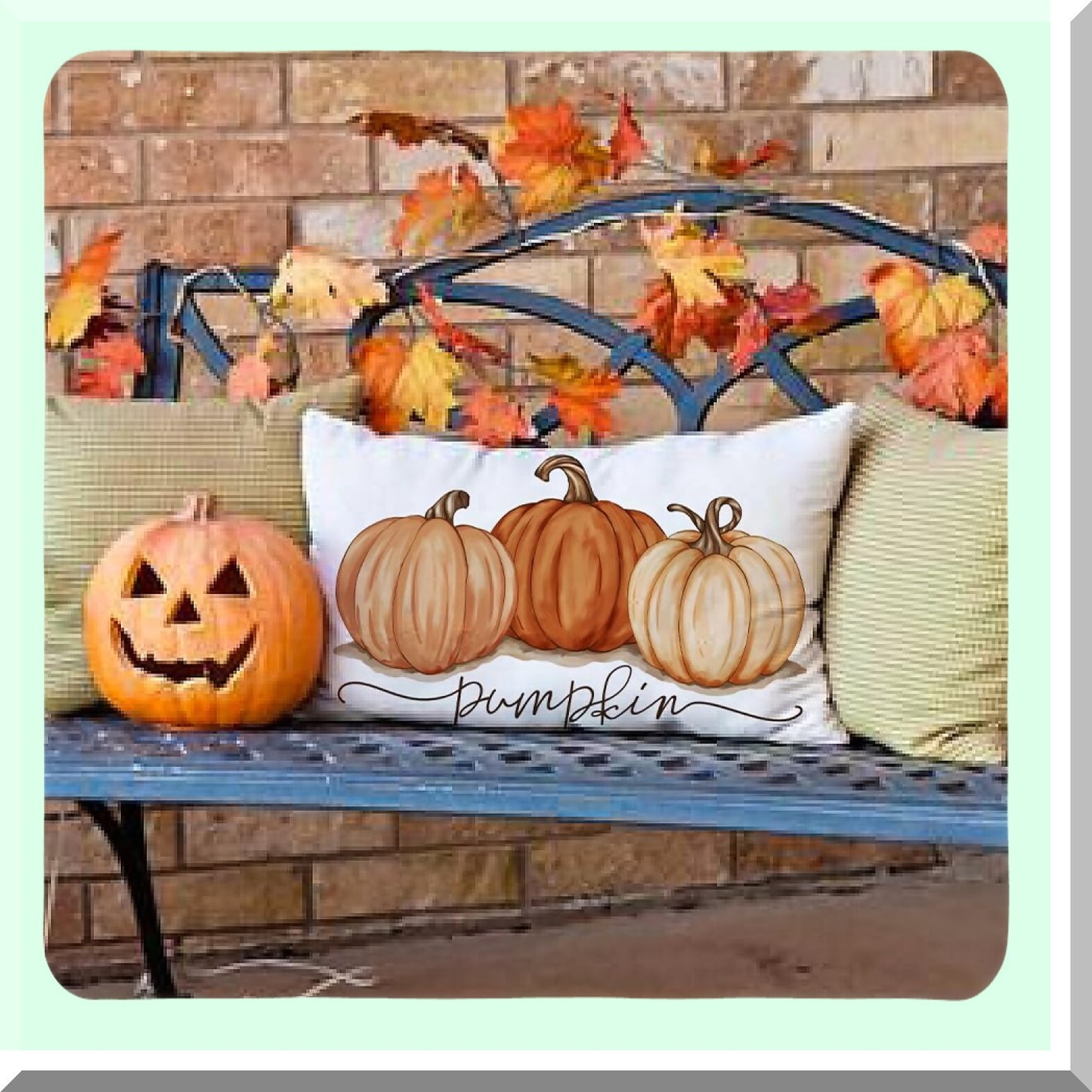 Autumn Harvest Pumpkin Lumbar Pillowcase - Fall Decorative Pillow Cover 12x20 Inch for Home Couch - Thanksgiving Ink Painting Cotton Linen Décor