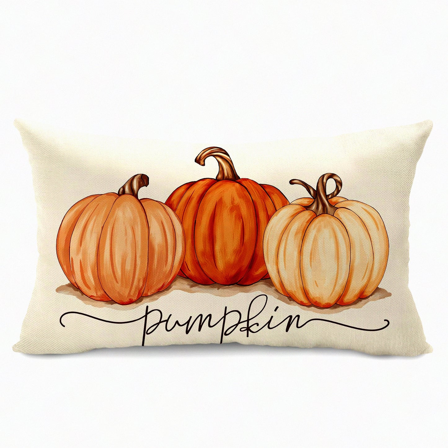 Autumn Harvest Pumpkin Lumbar Pillowcase - Fall Decorative Pillow Cover 12x20 Inch for Home Couch - Thanksgiving Ink Painting Cotton Linen Décor