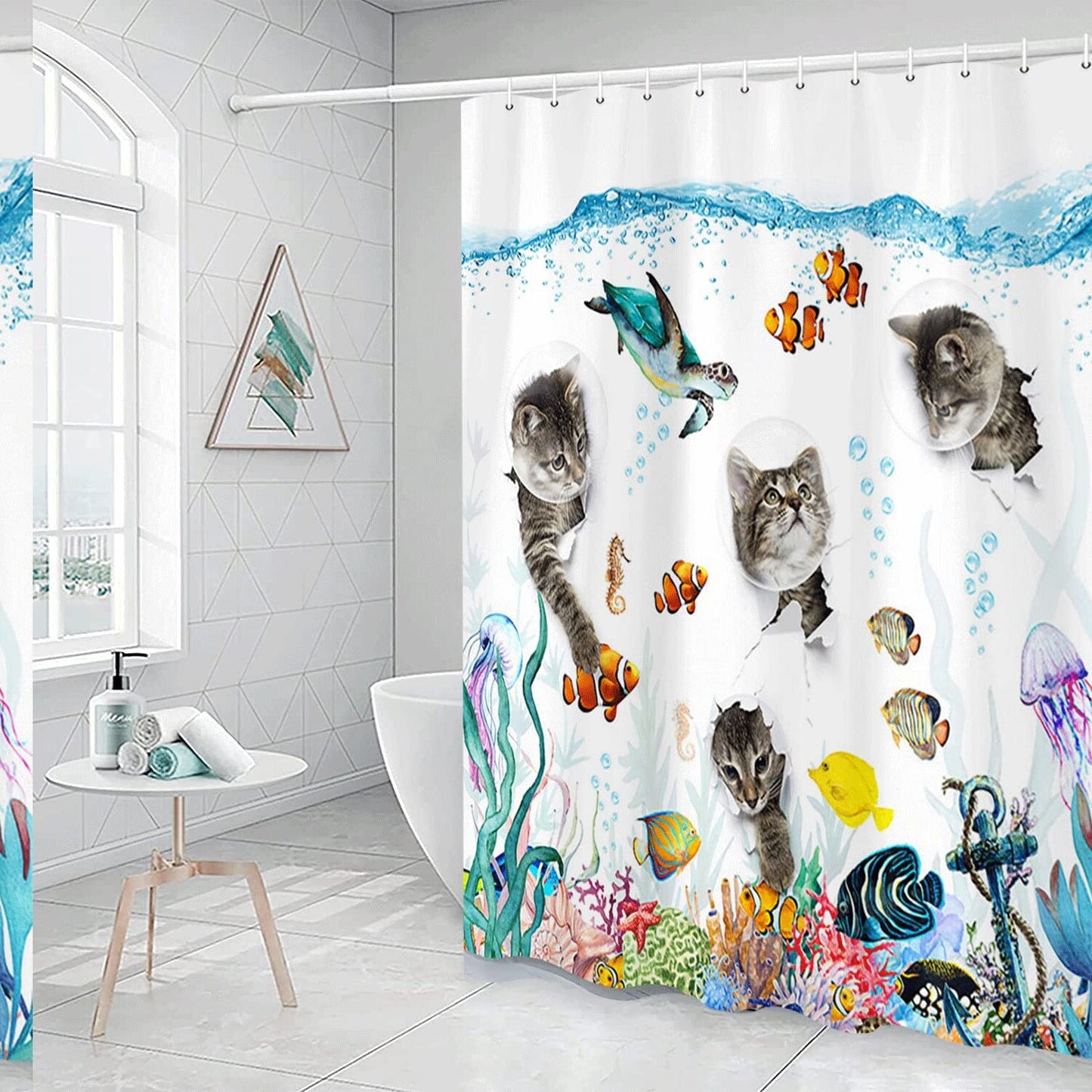 Funny Cat Underwater Shower Curtain 69x70