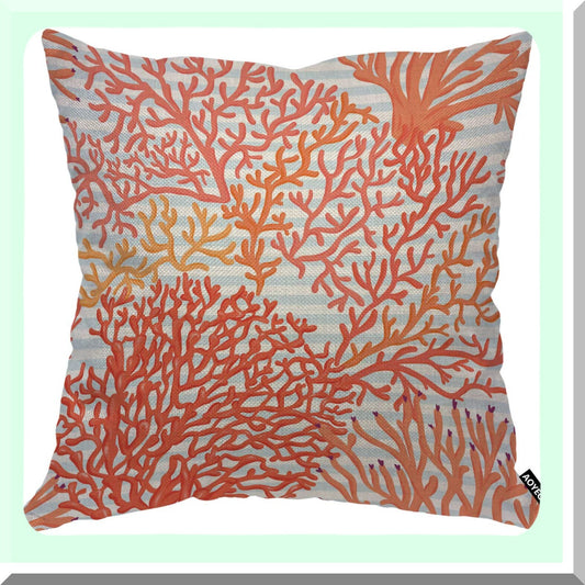Coral Reef Blue Stripes Pillow Cover - Marine Sea World Nature Decorative Cushion Case 18x18 Inch for Home Couch Bed - Cotton Linen Square