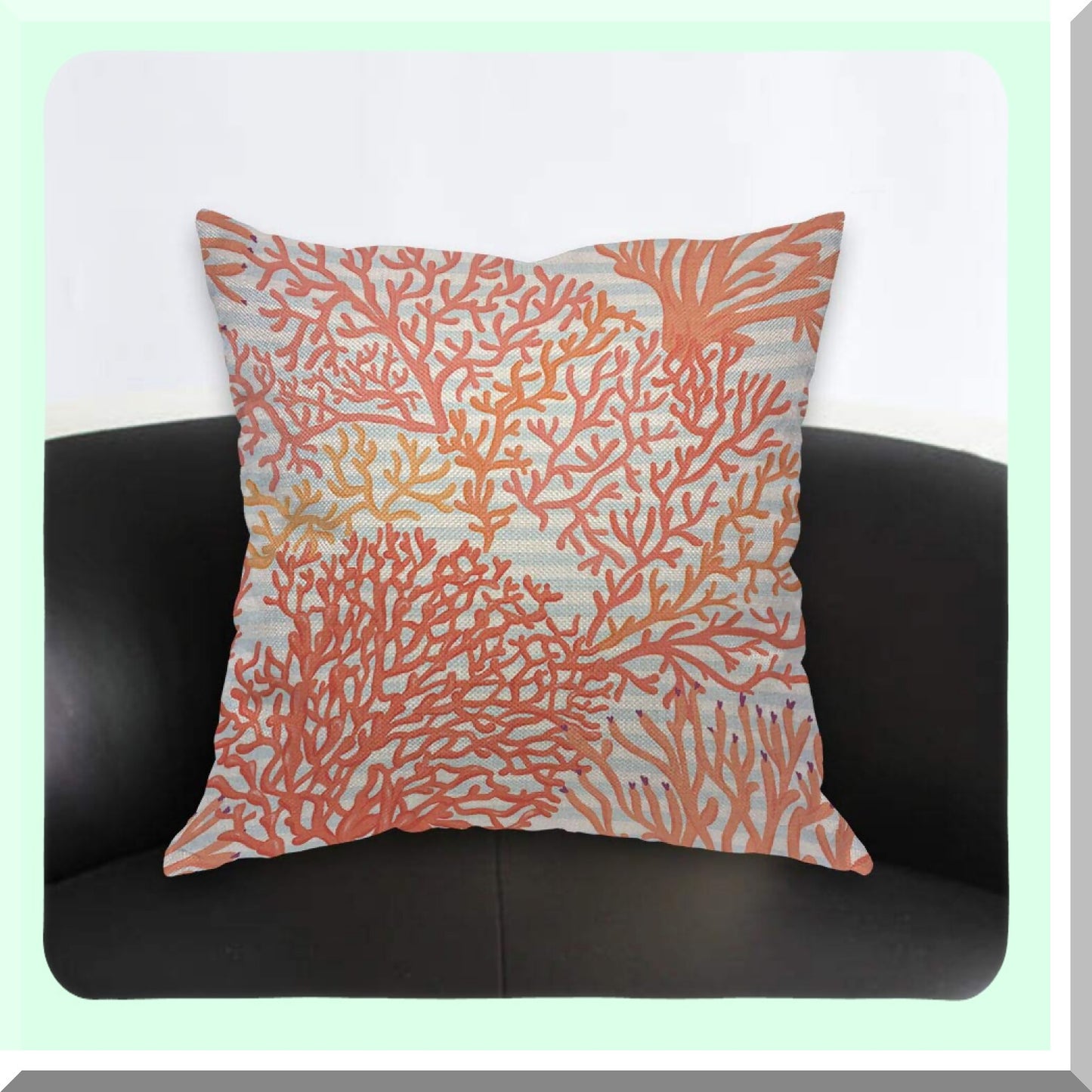 Coral Reef Blue Stripes Pillow Cover - Marine Sea World Nature Decorative Cushion Case 18x18 Inch for Home Couch Bed - Cotton Linen Square