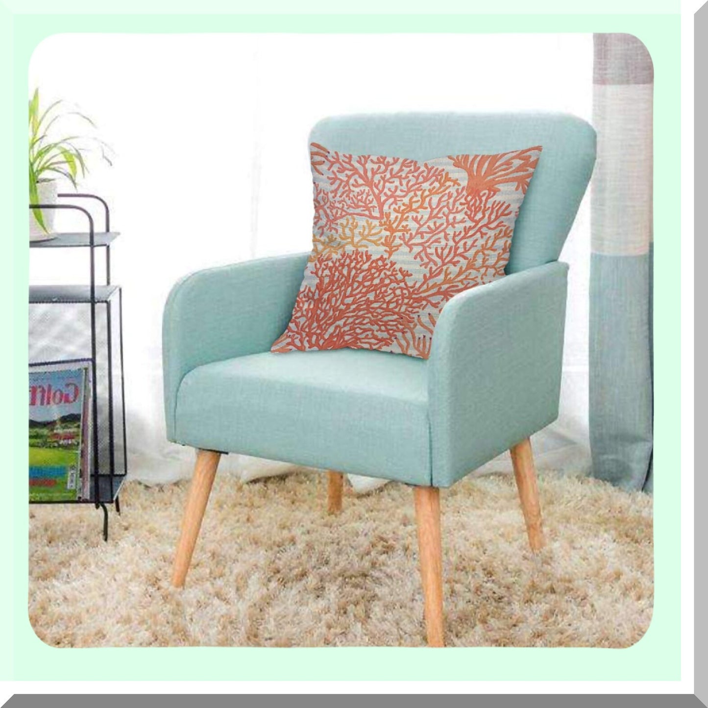 Coral Reef Blue Stripes Pillow Cover - Marine Sea World Nature Decorative Cushion Case 18x18 Inch for Home Couch Bed - Cotton Linen Square