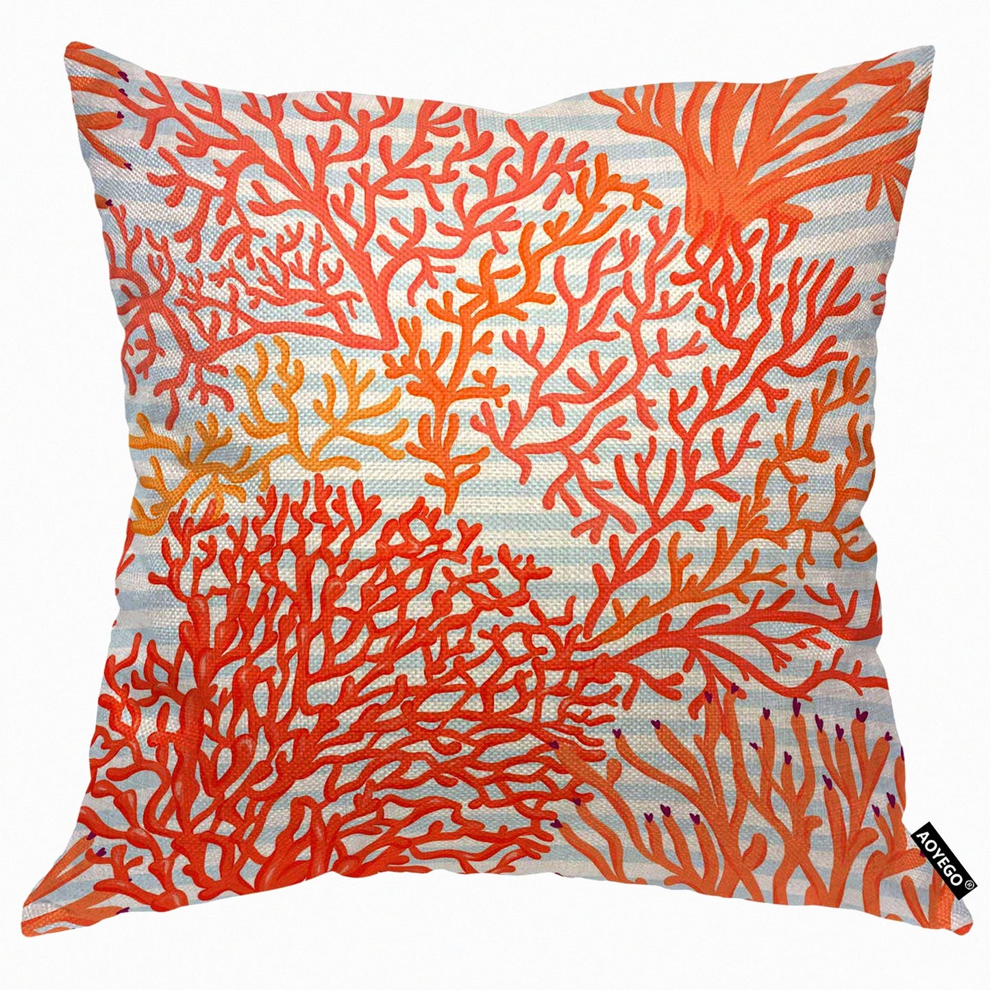 Coral Reef Blue Stripes Pillow Cover - Marine Sea World Nature Decorative Cushion Case 18x18 Inch for Home Couch Bed - Cotton Linen Square