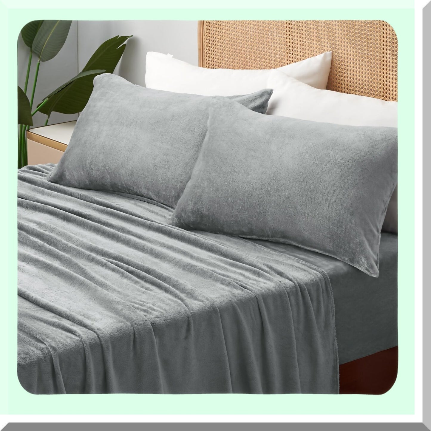 Plushy Grey Fleece Twin Size Sheet Set - Soft Flannel Bedding Bundle with Fitted Sheet, Flat Sheet, and Pillowcase - Cozy 3-Piece Bed Linens