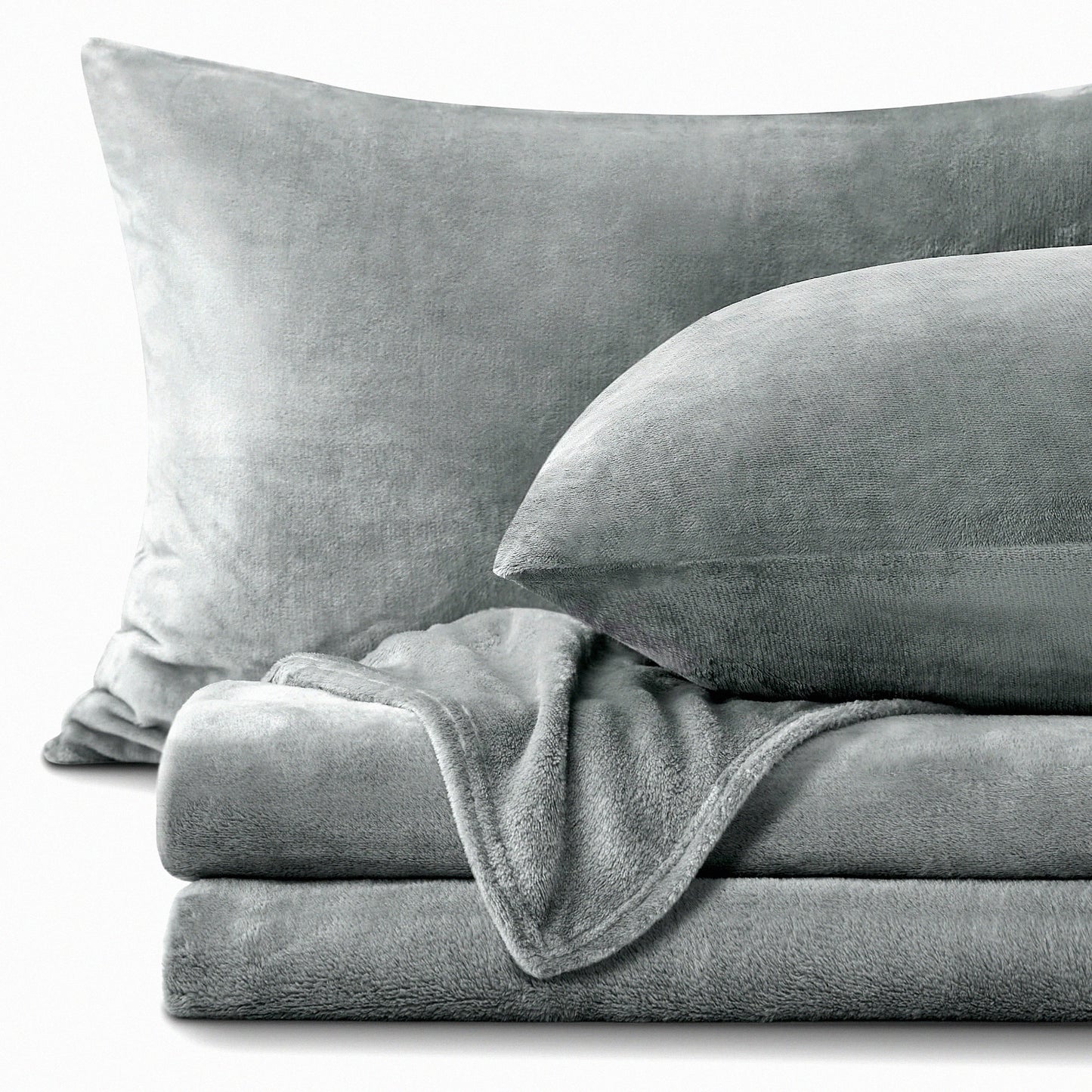 Plushy Grey Fleece Twin Size Sheet Set - Soft Flannel Bedding Bundle with Fitted Sheet, Flat Sheet, and Pillowcase - Cozy 3-Piece Bed Linens