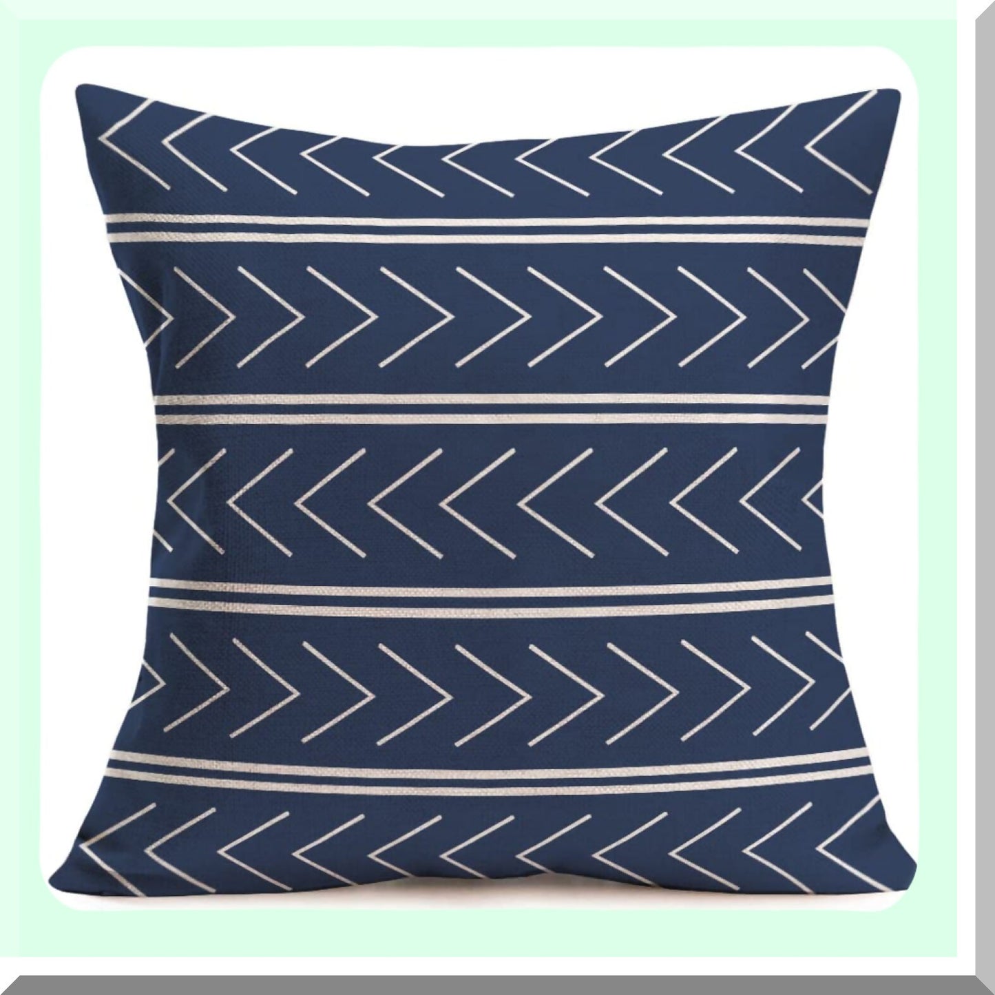 Mountain Stripe Navy Blue Decorative Pillow Cover - Mud Cloth Inspired Black Case with Blue White Stripes - Cotton Linen Cushion Case for Chair - 18x18 Inch Square Pillow Case