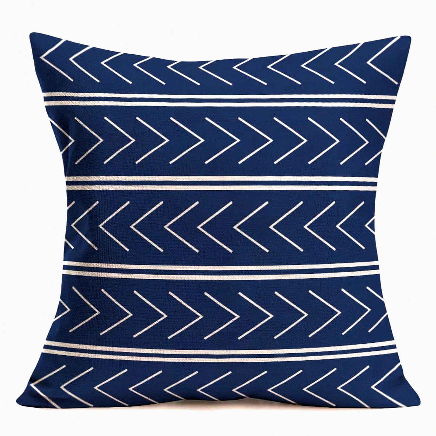 Mountain Stripe Navy Blue Decorative Pillow Cover - Mud Cloth Inspired Black Case with Blue White Stripes - Cotton Linen Cushion Case for Chair - 18x18 Inch Square Pillow Case