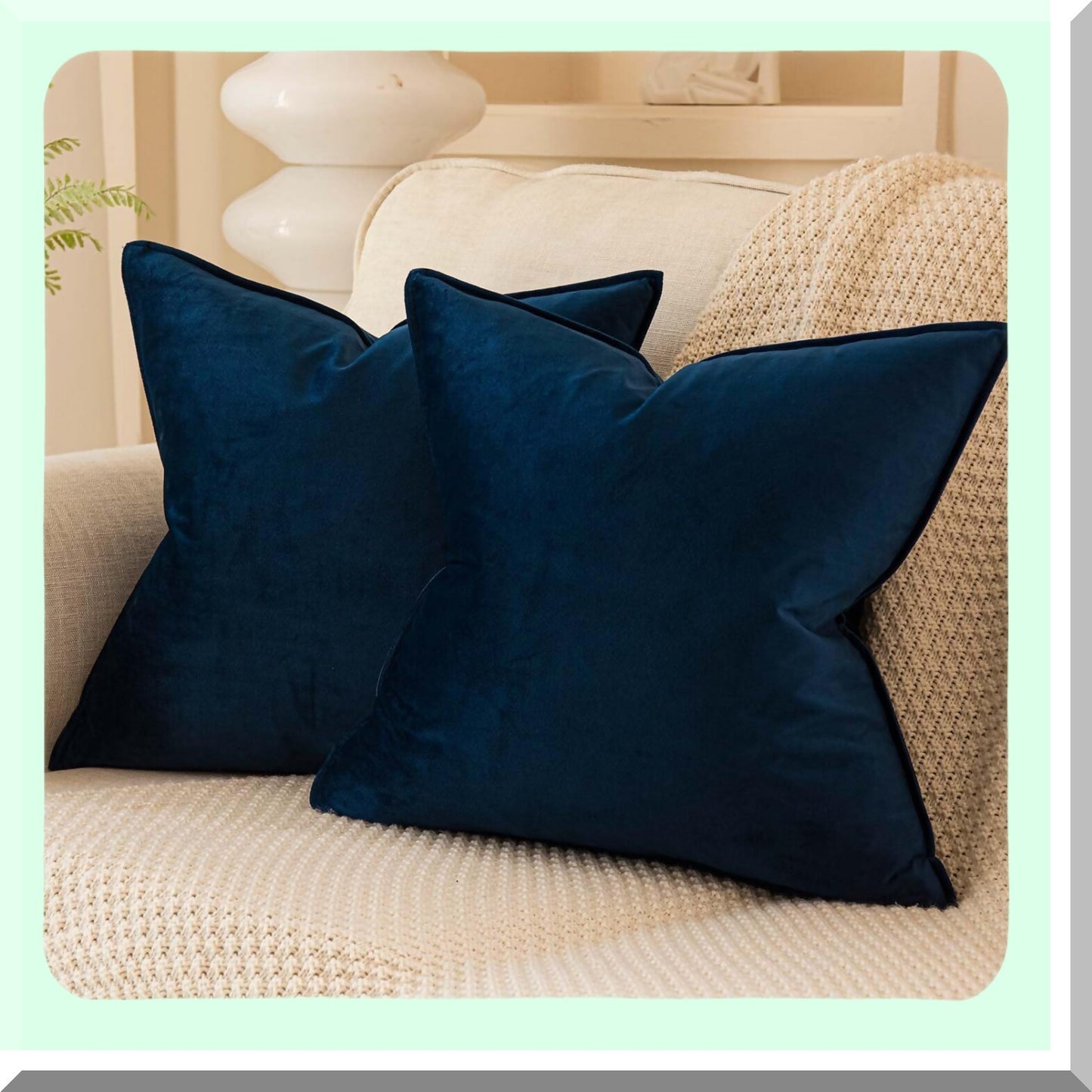 Luxury Navy Velvet Cushion Covers 28x28 - Set of 2 | Decorative Soft Throw Pillow Cases with Invisible Zipper for Sofa, Couch, Bed - Elegant Home Decor