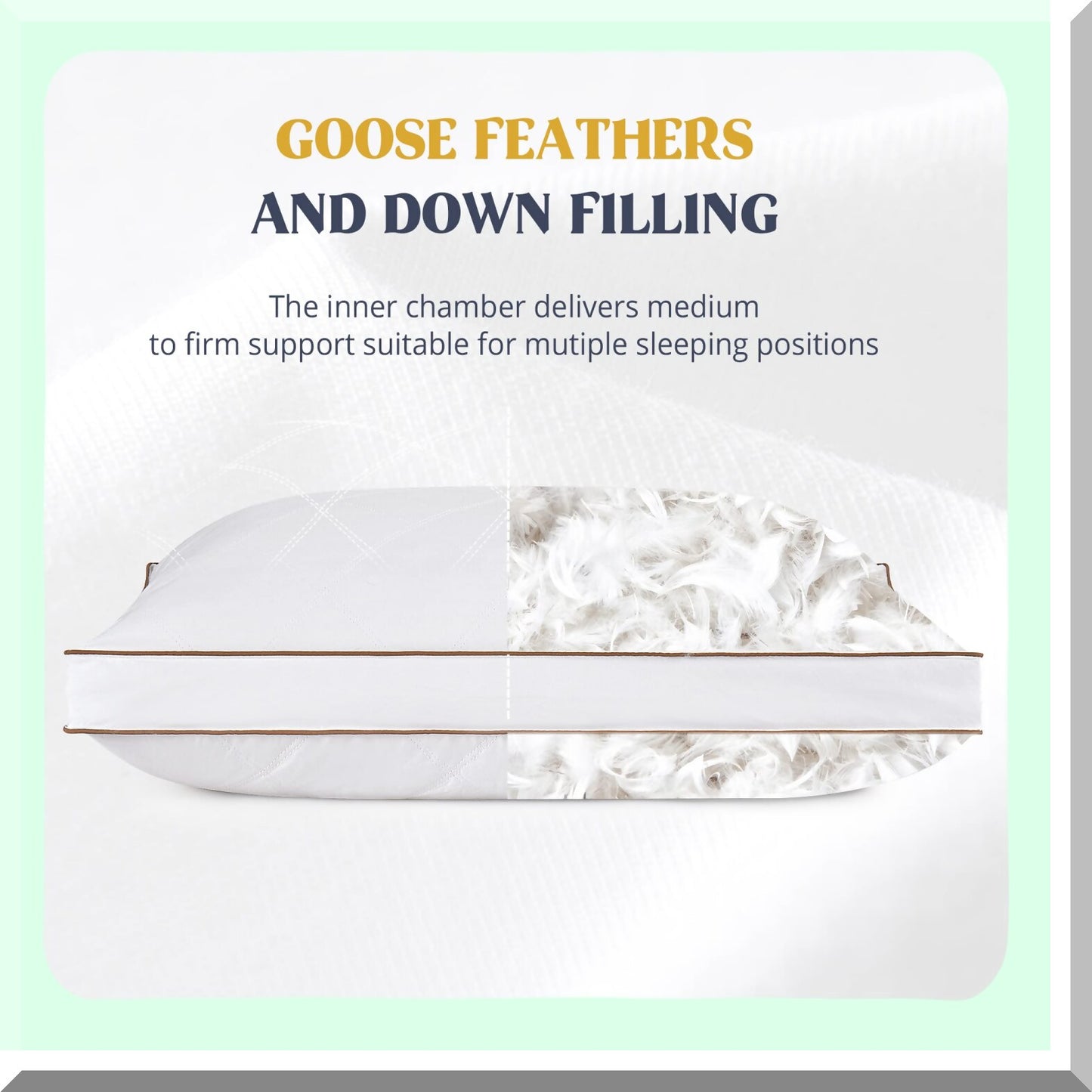 Luxury Plush Feather Down Pillows - Hotel Collection Bedding Set of 2, Standard Size Gusseted Sleeping Pillows for Ultimate Comfort and Support