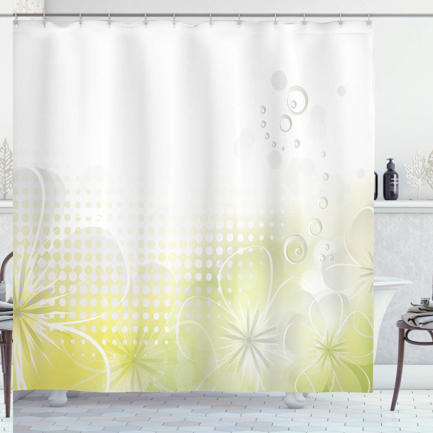Grey and Yellow Shower Curtain 69" x 70" Cloth Fabric