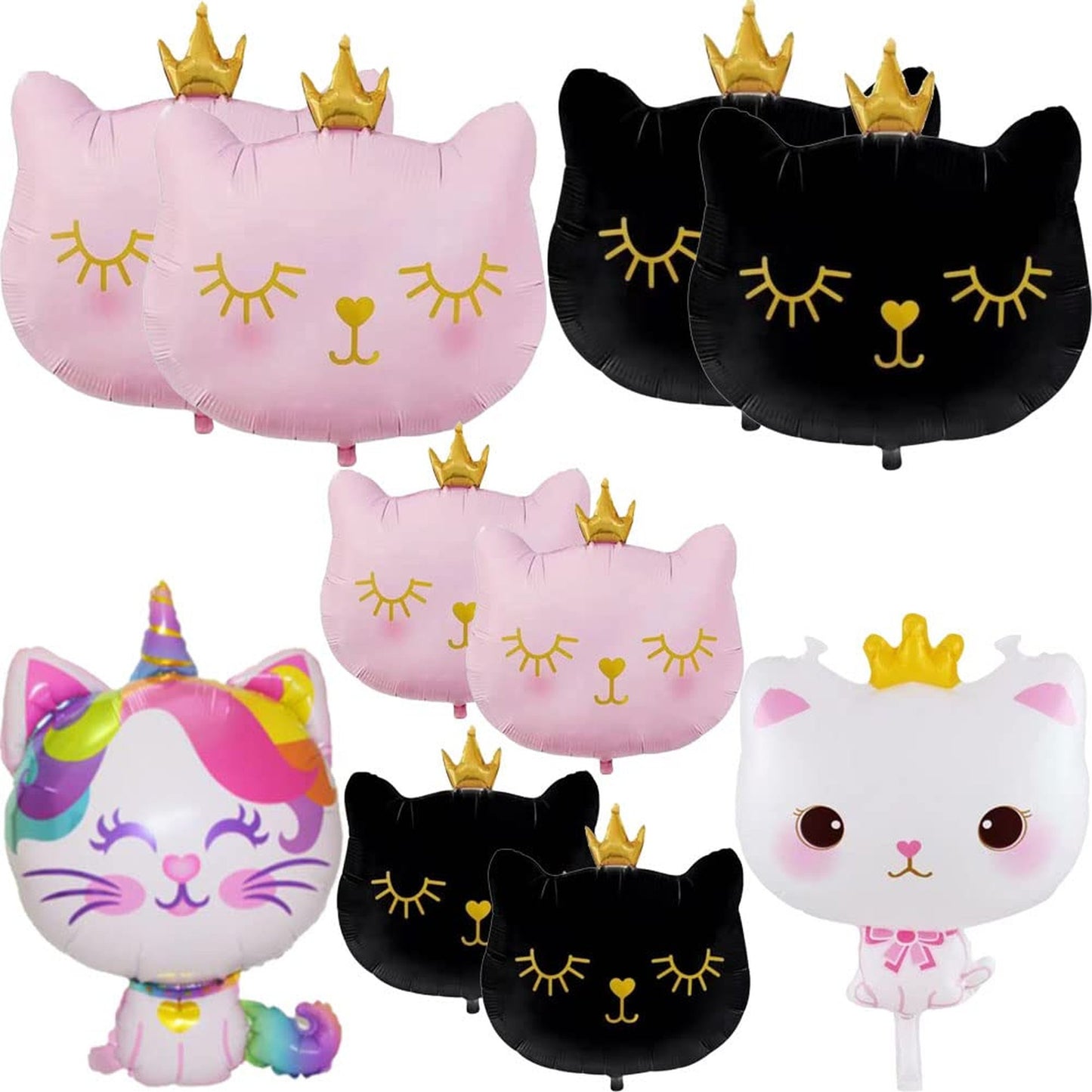 Crown Cat Unicorn Balloons - 10Pcs Cute Kitty Theme for Girls Birthday, Baby Shower, Wedding Decorations. Kitten Pet Cat Party Supplies.