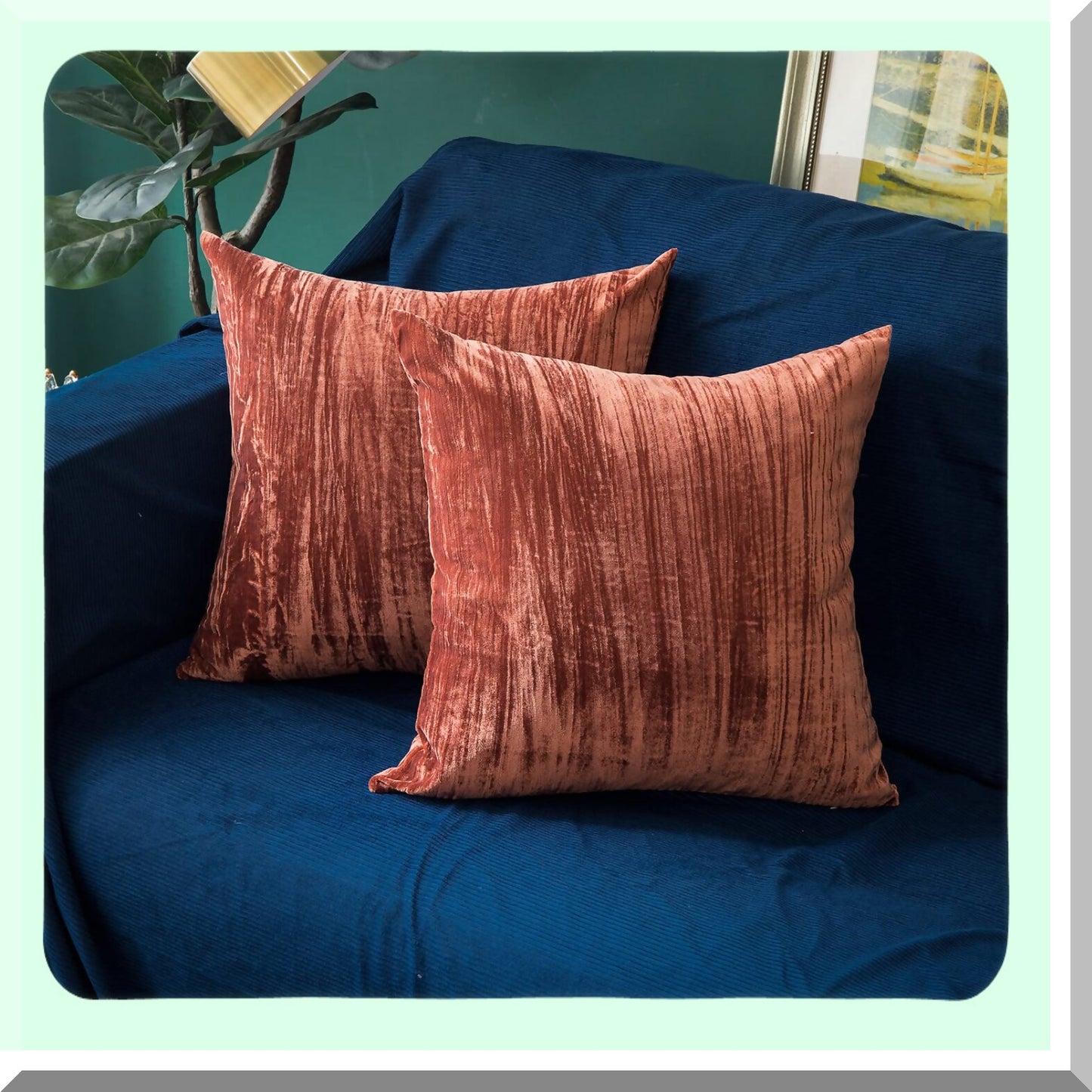 Luxurious Velvet Farmhouse Pillow Covers - Set of 2 Solid Crepe Square Cushion Cases for Home Sofa Couch Decor - 18x18 Inch Auburn Decorative Pillows