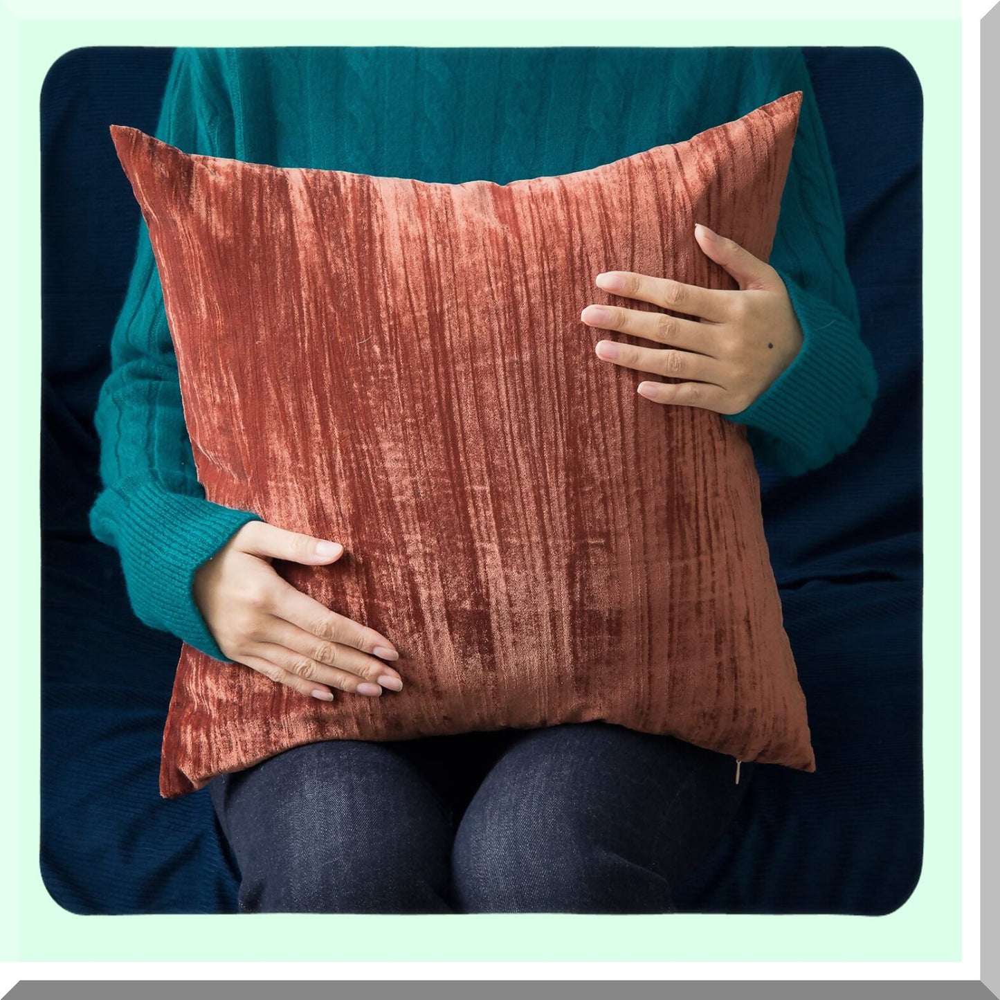 Luxurious Velvet Farmhouse Pillow Covers - Set of 2 Solid Crepe Square Cushion Cases for Home Sofa Couch Decor - 18x18 Inch Auburn Decorative Pillows