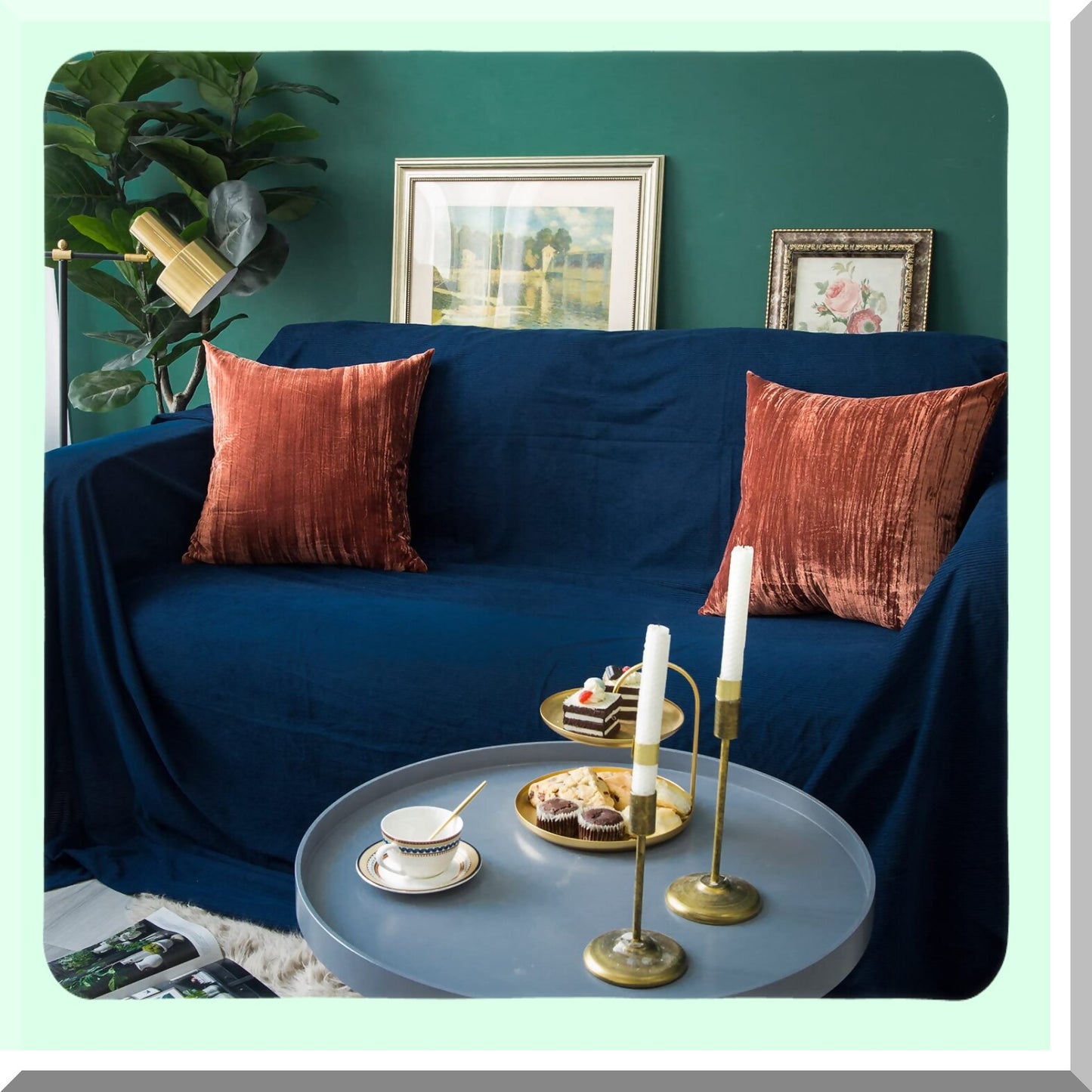 Luxurious Velvet Farmhouse Pillow Covers - Set of 2 Solid Crepe Square Cushion Cases for Home Sofa Couch Decor - 18x18 Inch Auburn Decorative Pillows