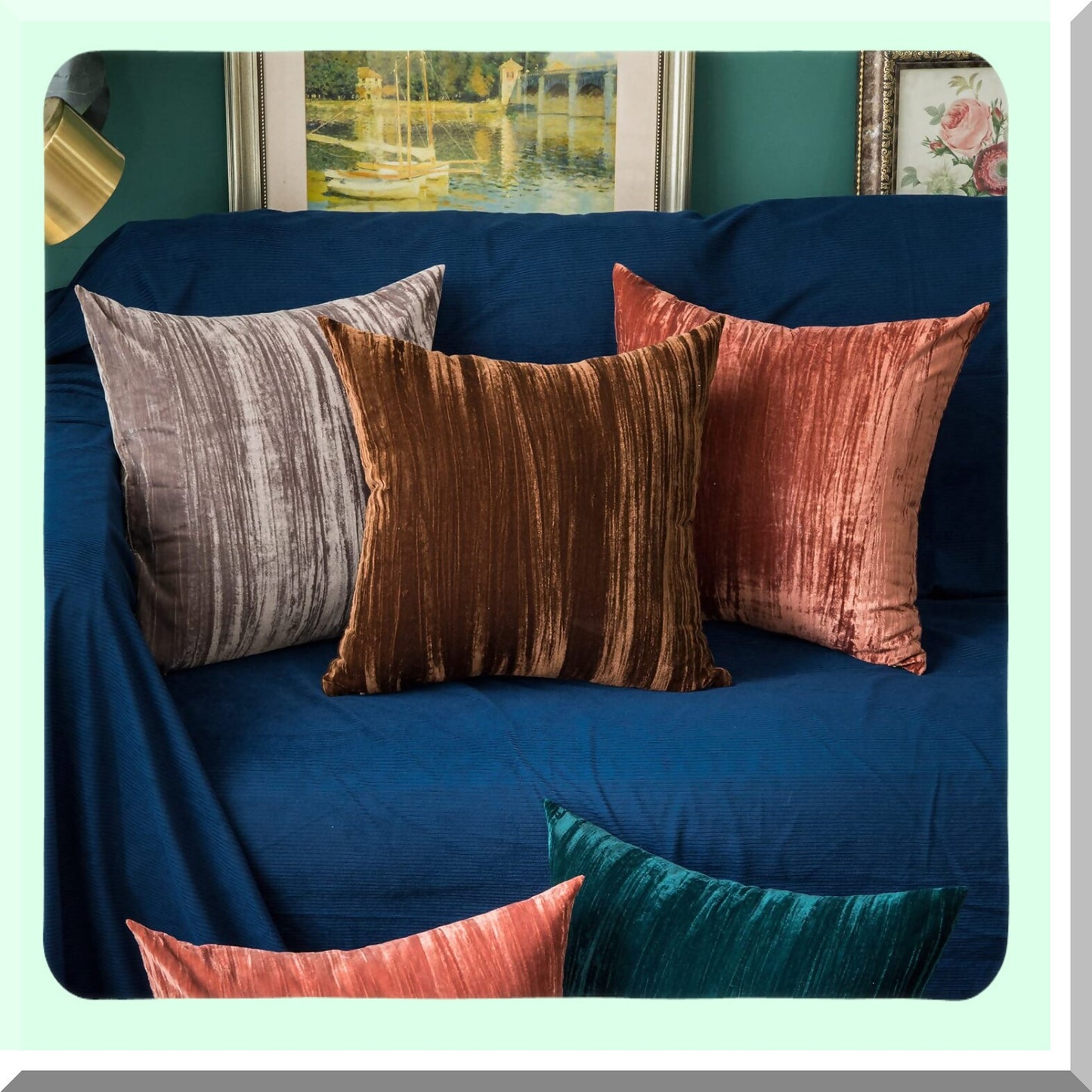 Luxurious Velvet Farmhouse Pillow Covers - Set of 2 Solid Crepe Square Cushion Cases for Home Sofa Couch Decor - 18x18 Inch Auburn Decorative Pillows