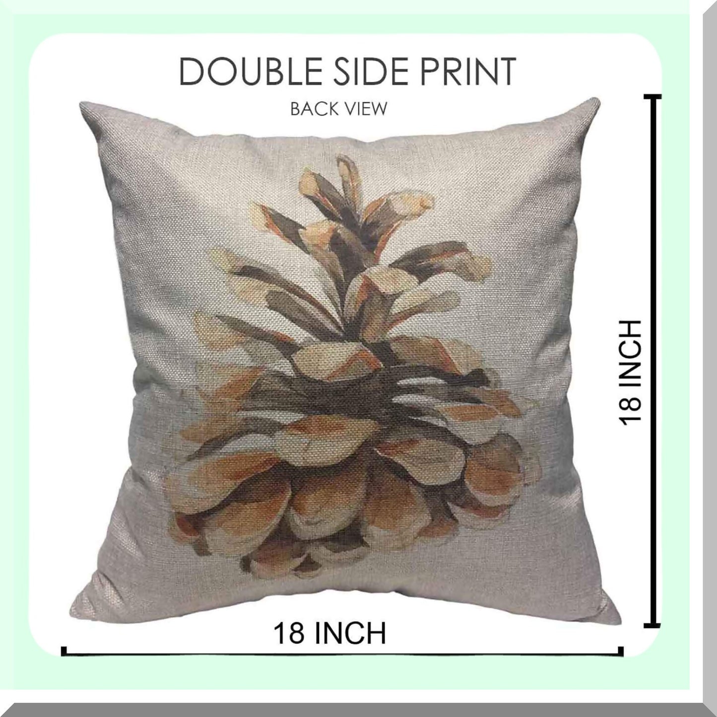 Pine Cone Botanical Watercolor Throw Pillow Cover - Green Hand-Painted Cotton Linen Cushion Case 18x18 Inch - Decorative Square Pillowcase Brown