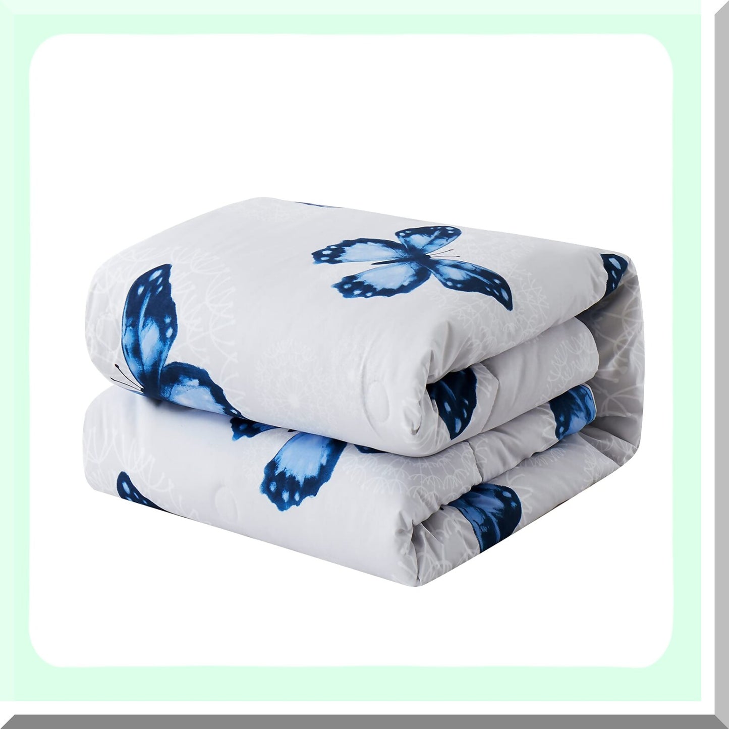 Blue Butterfly Dreams 8-Piece Bed in a Bag Set - Full/Queen Comforter, Pillow Shams, Sheets, Bed Skirt, Pillowcases - Butterfly Pattern Bedding