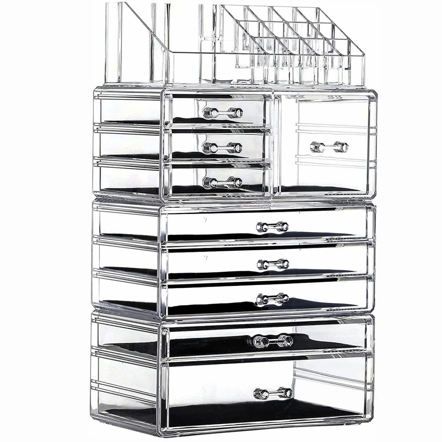 Large Clear Makeup Organizer with 9 Drawers, Set of 4