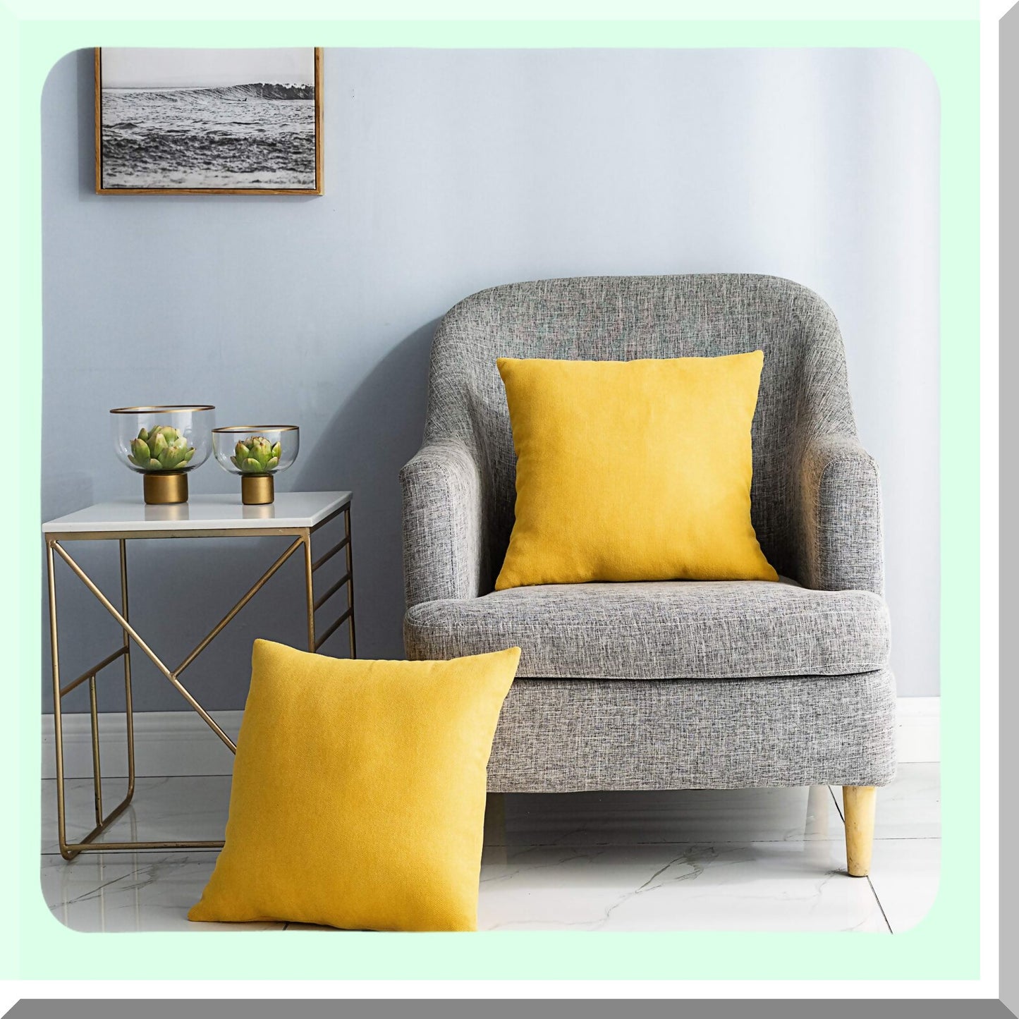 Lemon Yellow Chenille Throw Pillow Covers - Set of 2 Square Decorative Cushion Covers for Bed Couch Sofa Bench - 18 x 18 inch