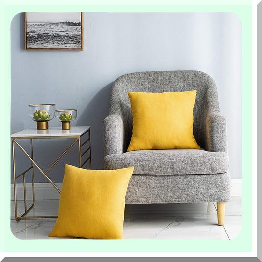 Lemon Yellow Chenille Throw Pillow Covers - Set of 2 Square Decorative Cushion Covers for Bed Couch Sofa Bench - 18 x 18 inch