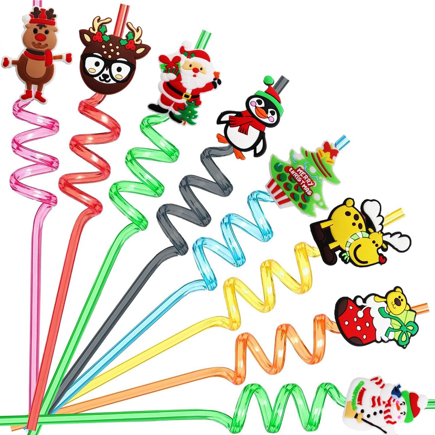 Xmas Fun Pack: Reusable Drinking Straws & Party Favors - Kids Birthday Supplies, Stocking Stuffers, Pinata Goodie Bag Toys & Prizes