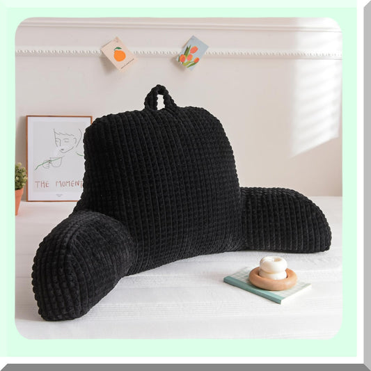 ComfortMax Backrest Pillow with Arm Support - Ultimate Reading Rest Pillow for Bed, Lounging, and Working on Laptop. Perfect Back Support Cushion for Adults, Men, Women, and Teens. Color: Black.
