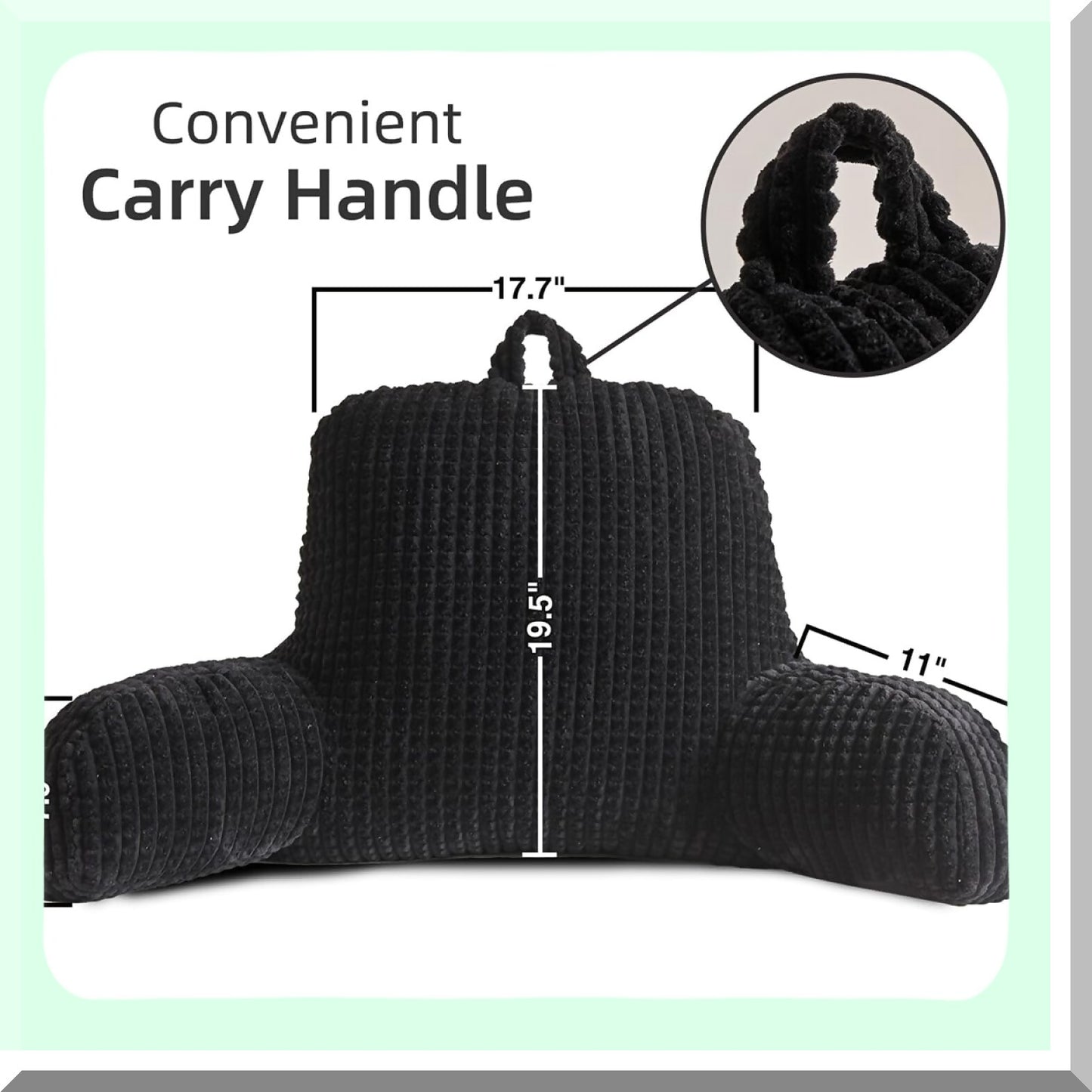 ComfortMax Backrest Pillow with Arm Support - Ultimate Reading Rest Pillow for Bed, Lounging, and Working on Laptop. Perfect Back Support Cushion for Adults, Men, Women, and Teens. Color: Black.