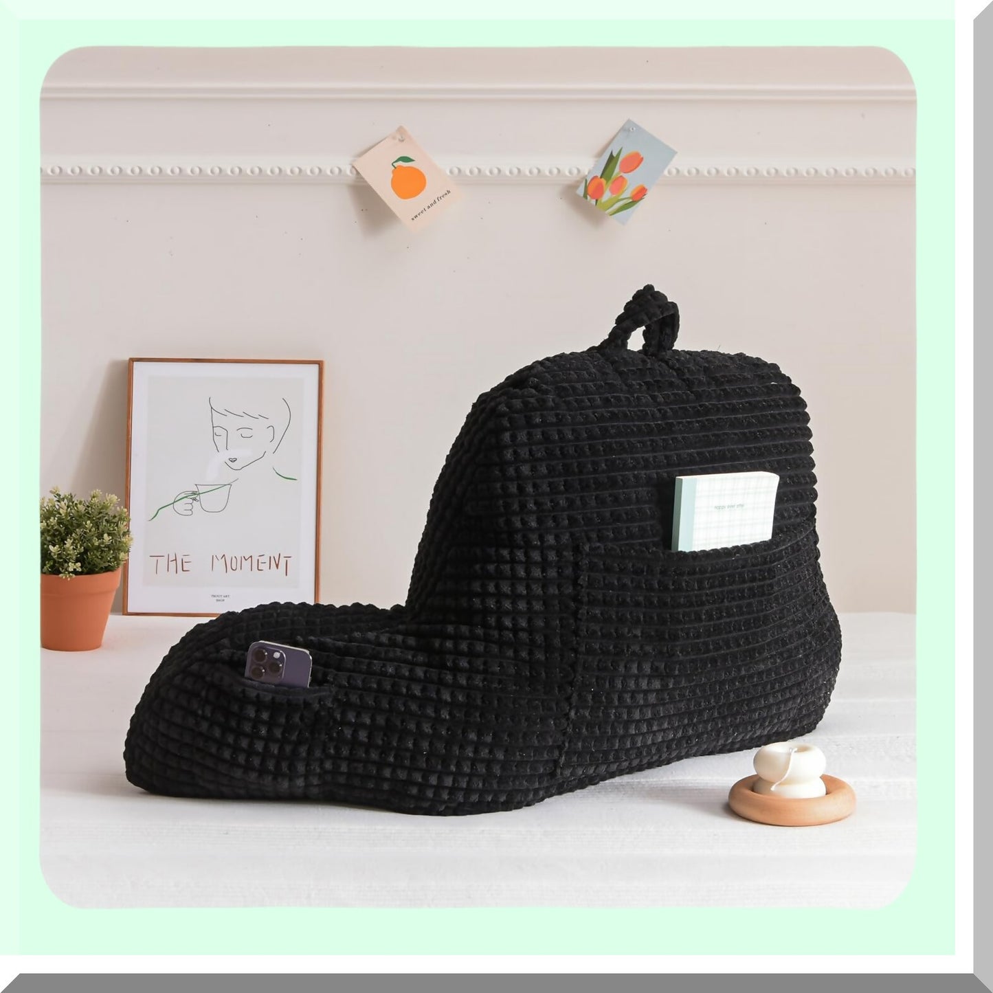 ComfortMax Backrest Pillow with Arm Support - Ultimate Reading Rest Pillow for Bed, Lounging, and Working on Laptop. Perfect Back Support Cushion for Adults, Men, Women, and Teens. Color: Black.