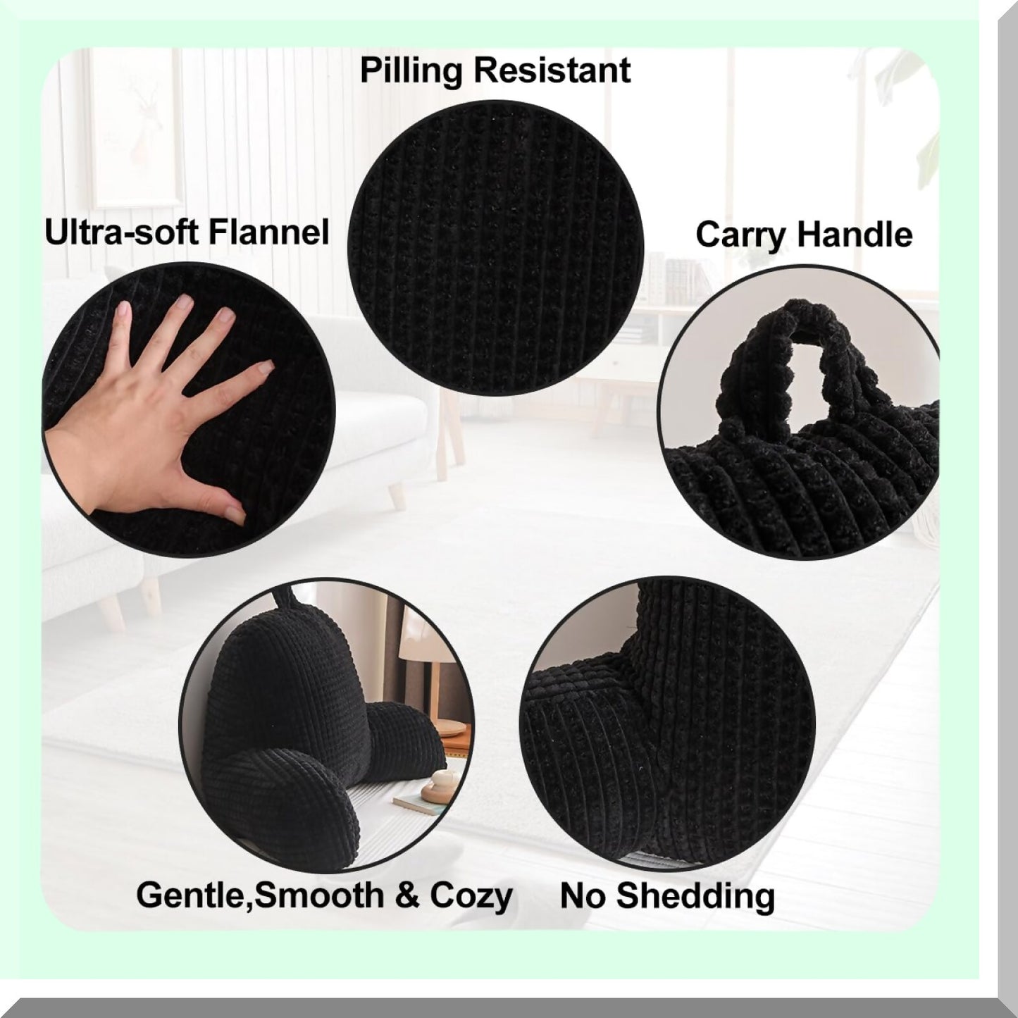 ComfortMax Backrest Pillow with Arm Support - Ultimate Reading Rest Pillow for Bed, Lounging, and Working on Laptop. Perfect Back Support Cushion for Adults, Men, Women, and Teens. Color: Black.