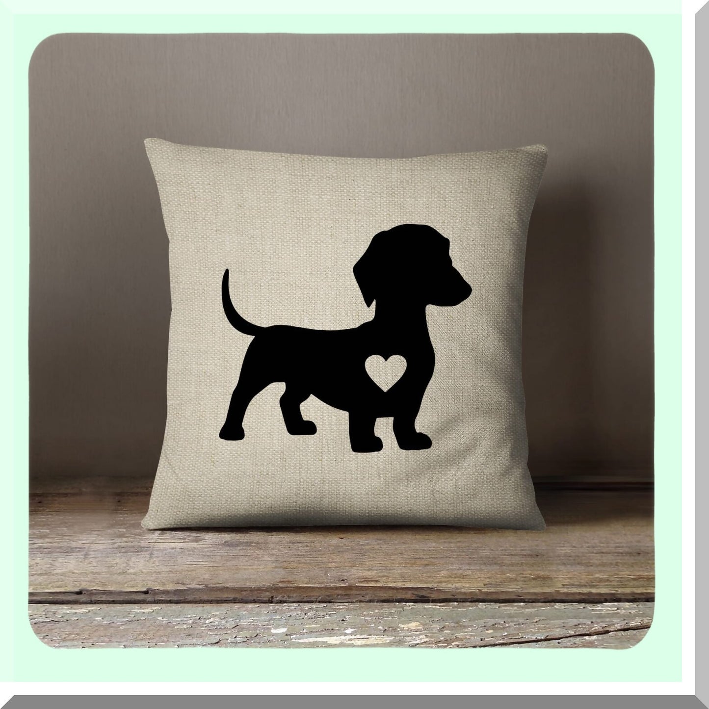 Dachshund Heart Decorative Flax Pillow Cover - 18x18 Inch Cotton Linen Cushion for Sofa Couch Bed - Dog Lover Home Decor Accent - Flax Dachshund Heart