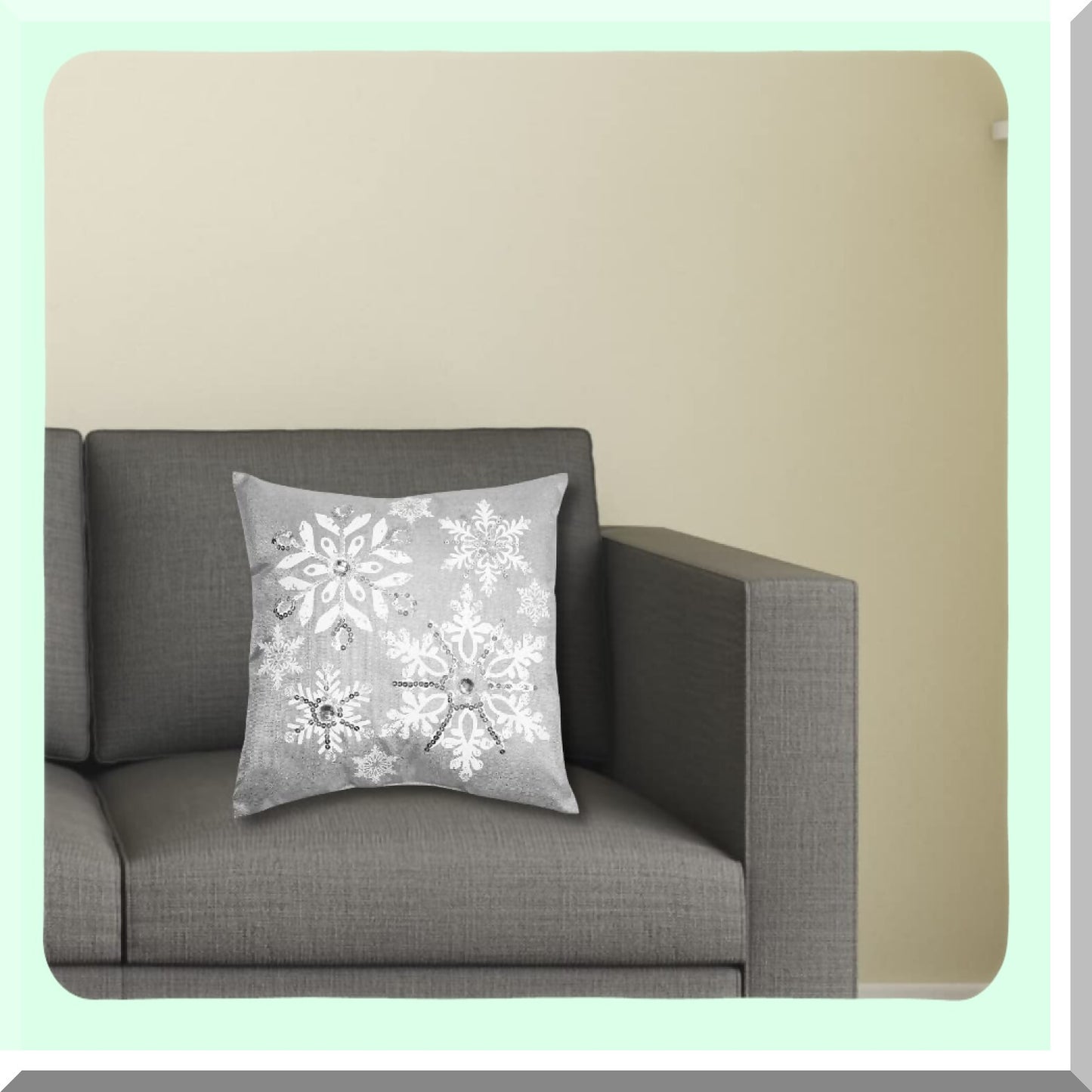 Snowflake Sparkle Pillow - 14"x14" Silver Accent Cushion, Let It Snow Collection, Bright Polyester Throw Pillow