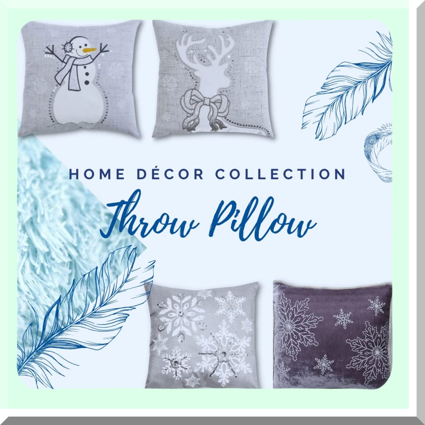 Snowflake Sparkle Pillow - 14"x14" Silver Accent Cushion, Let It Snow Collection, Bright Polyester Throw Pillow