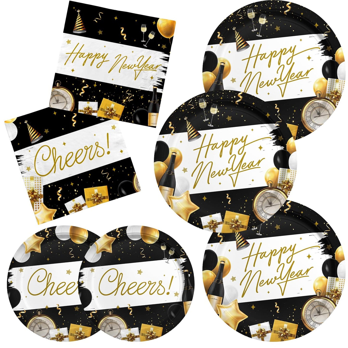 New Year Party Supplies Disposable Plates Cups Napkins