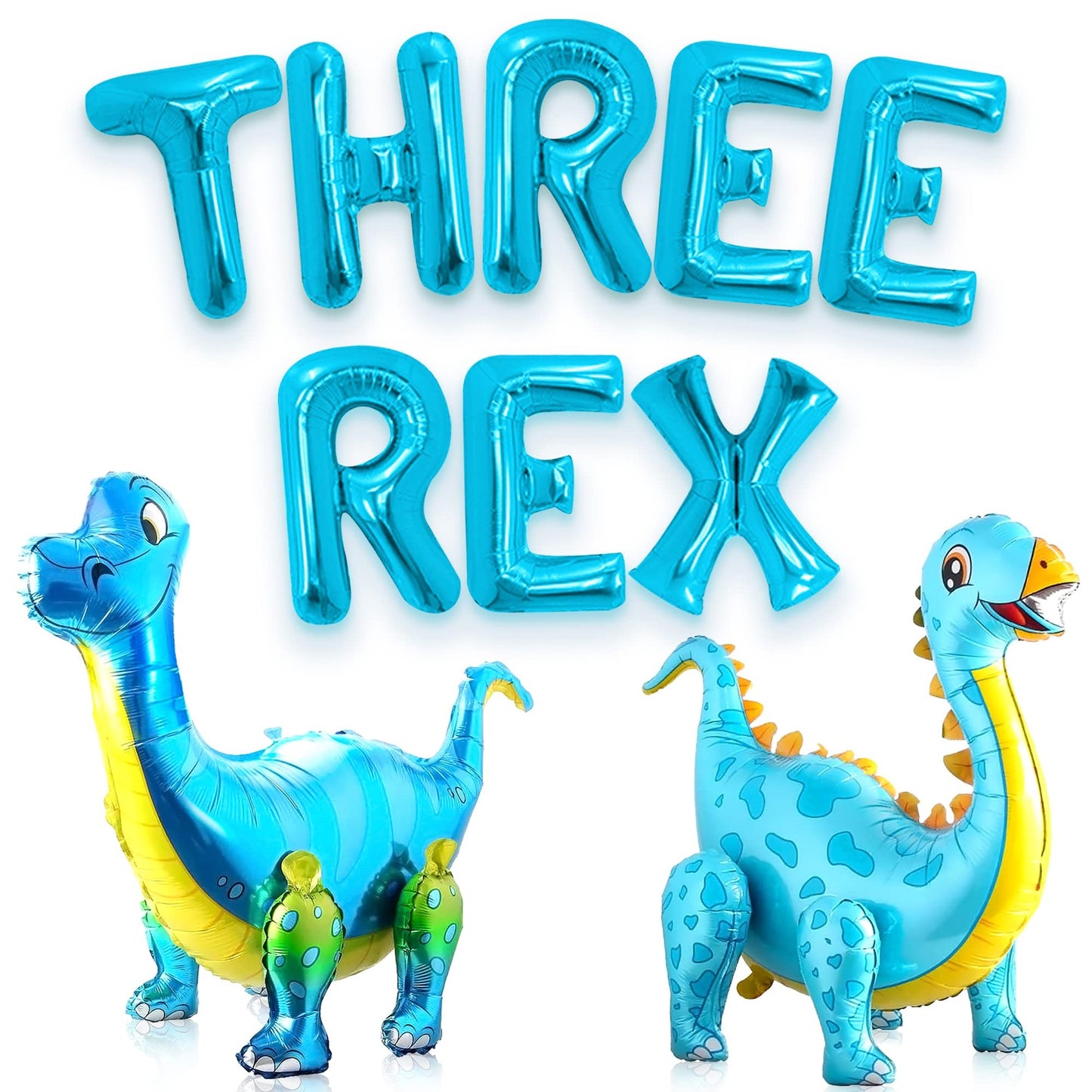 Three Rex Gigantic Dino Balloons - 35 Inch Birthday Party Decorations for Dinosaur Theme - Big Three Rex Balloons for Kids Birthday Bash