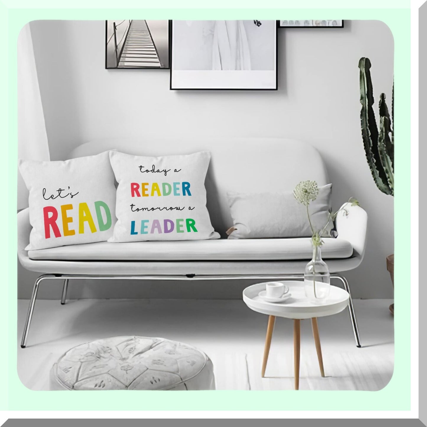 Leader Reader Decorative Pillow Covers - Set of 2, Let's Read Today a Reader Tomorrow a Leader Throw Pillow Cover 18 x 18 for Reading Nook, Clroom, Nursery