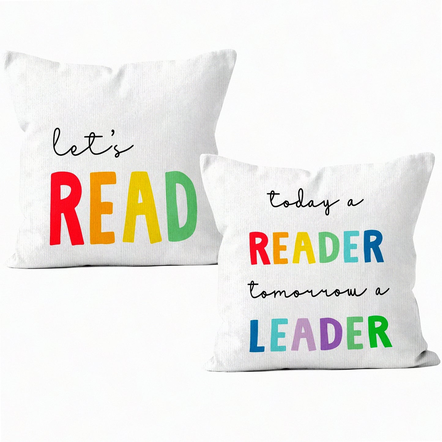 Leader Reader Decorative Pillow Covers - Set of 2, Let's Read Today a Reader Tomorrow a Leader Throw Pillow Cover 18 x 18 for Reading Nook, Clroom, Nursery